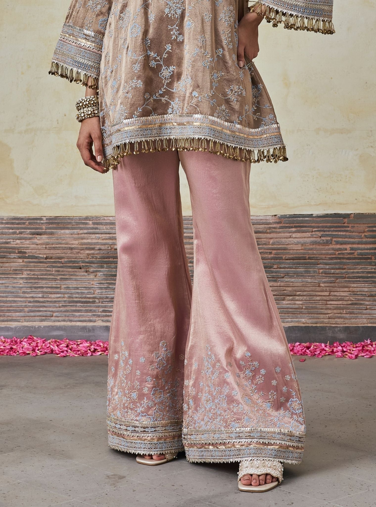 Odhira Tissue Organza Brown & Pink Kurta Set