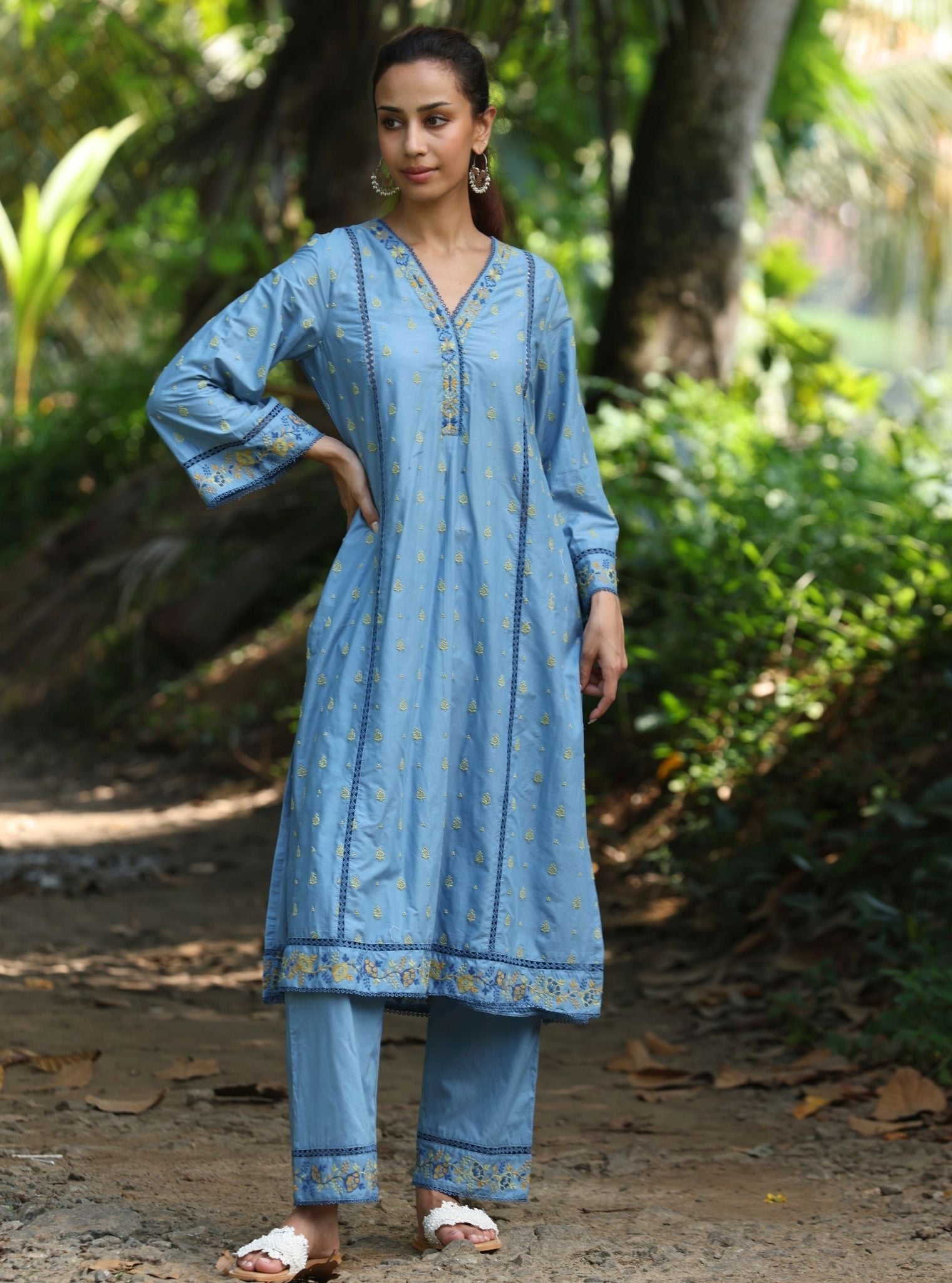 Shira Supima Cotton Blue Kurta Set