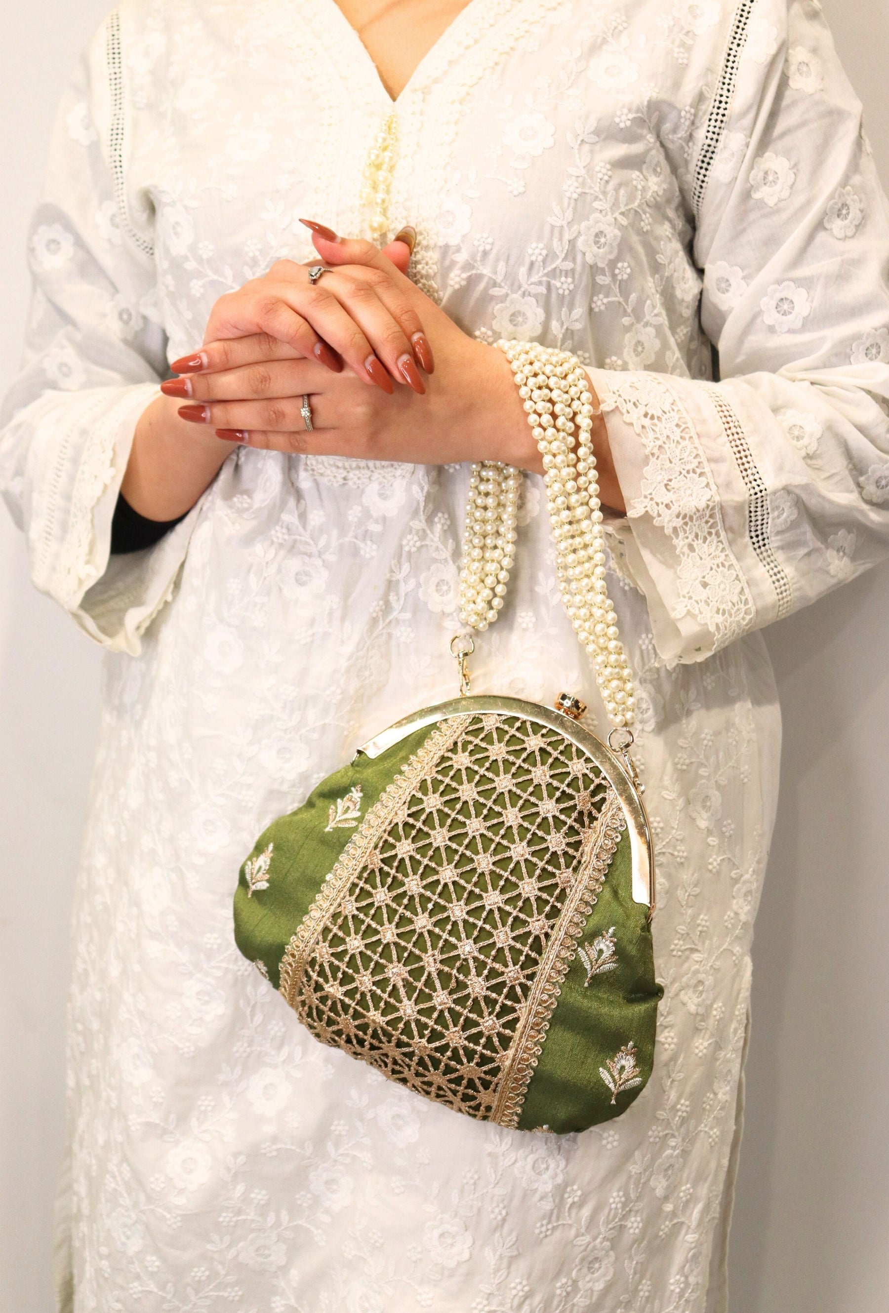 Mulmul Jashan Moss Green Clutch Bag