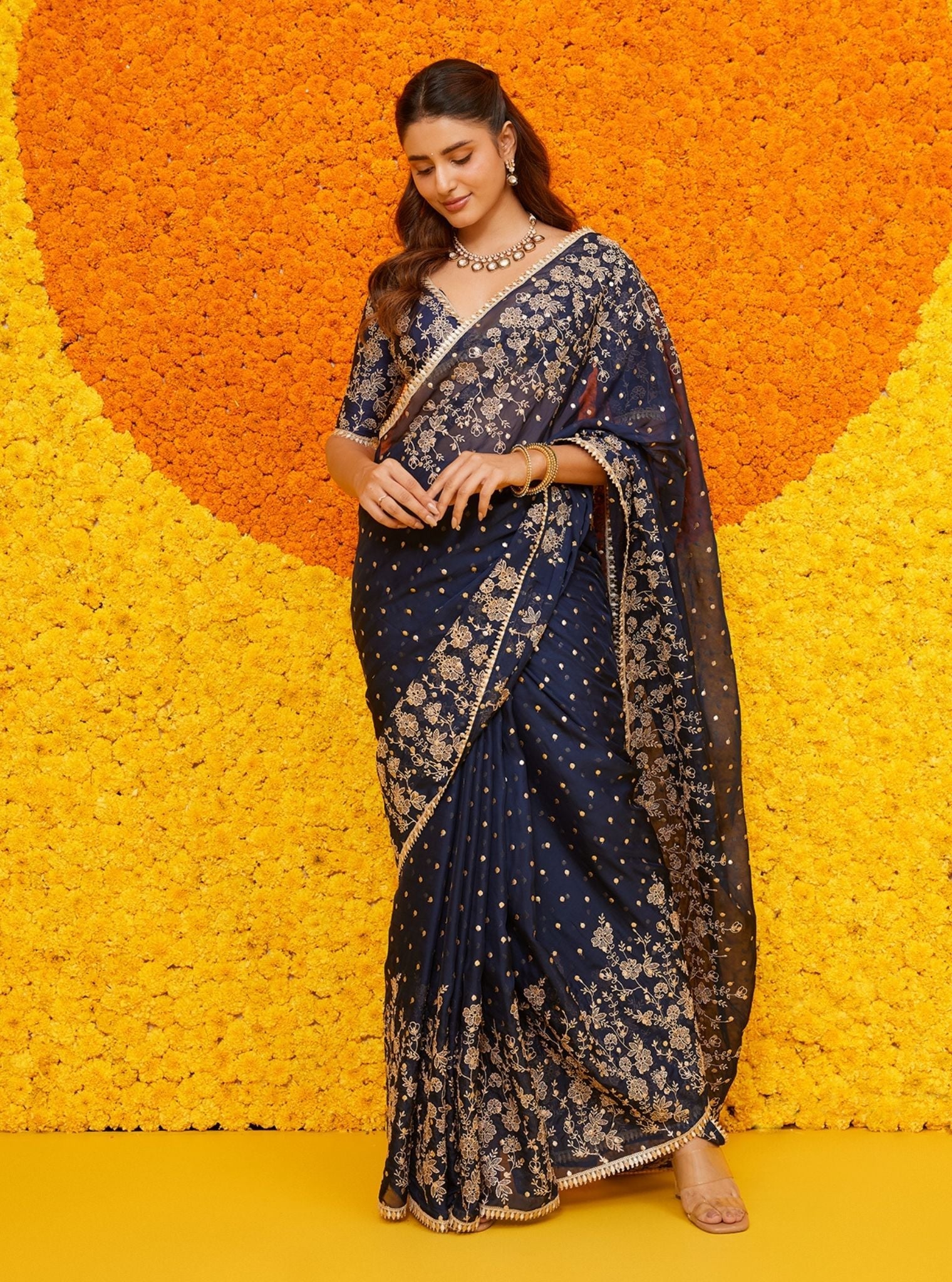Jigar Organza Navy Saree