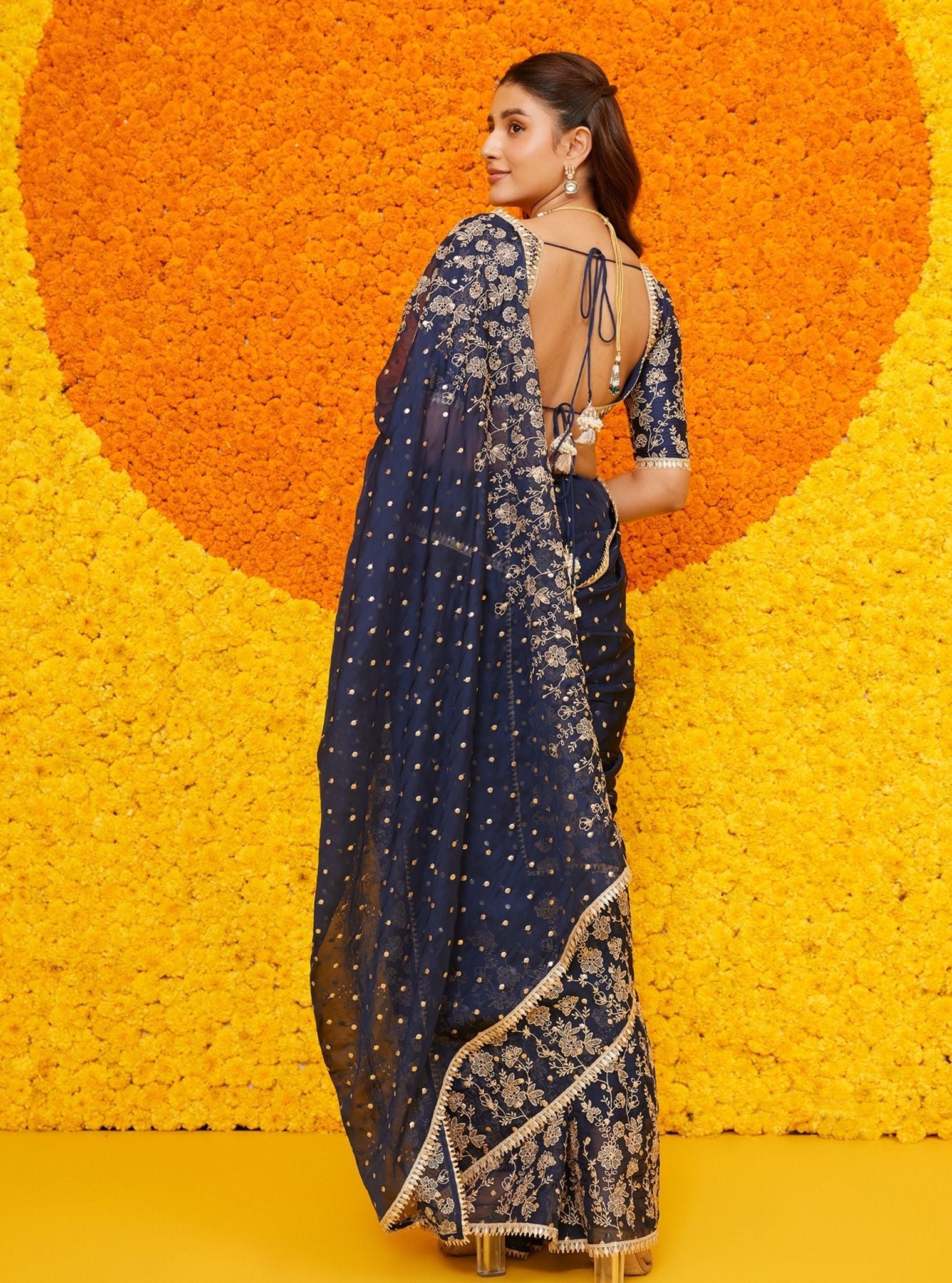 Jigar Organza Navy Saree