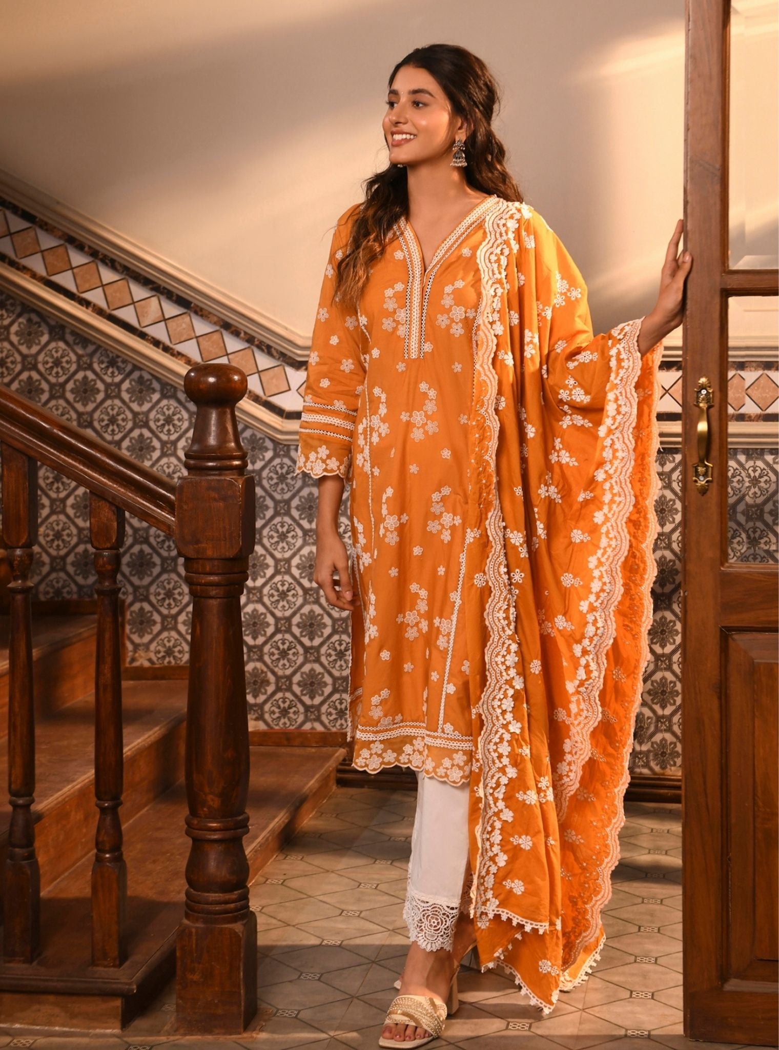 Malisa Supima Cotton Orange Kurta Set
