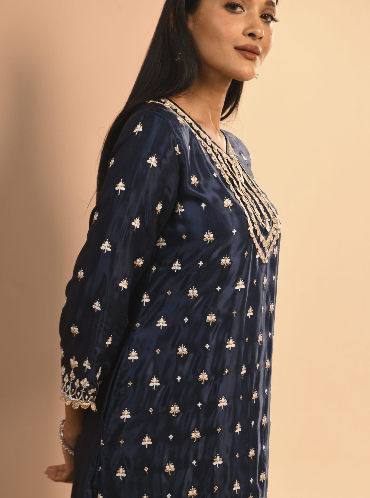 Aarya Cupro Navy Kurta Set