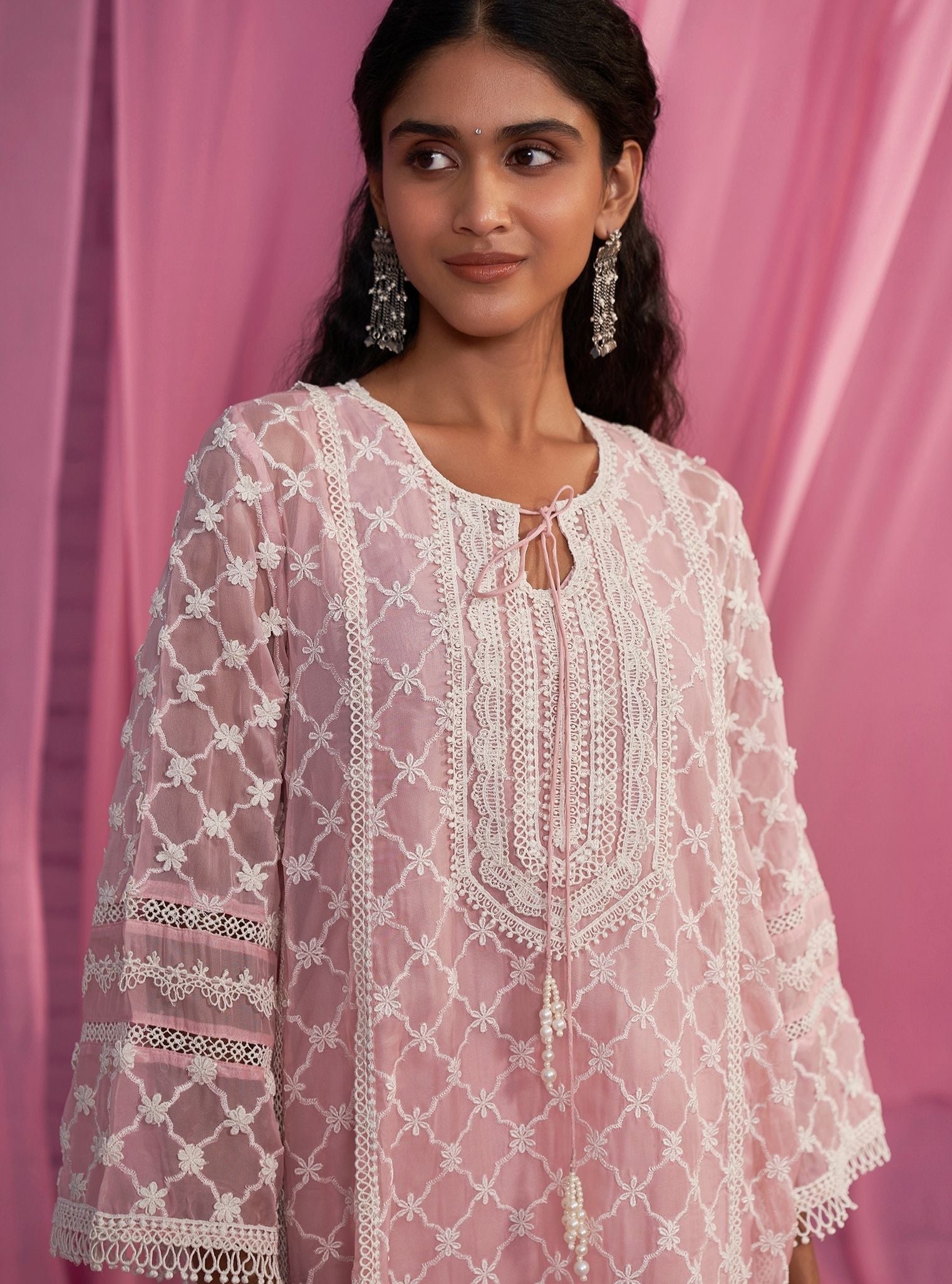 Percy Organza Pink Anarkali Kurta Set