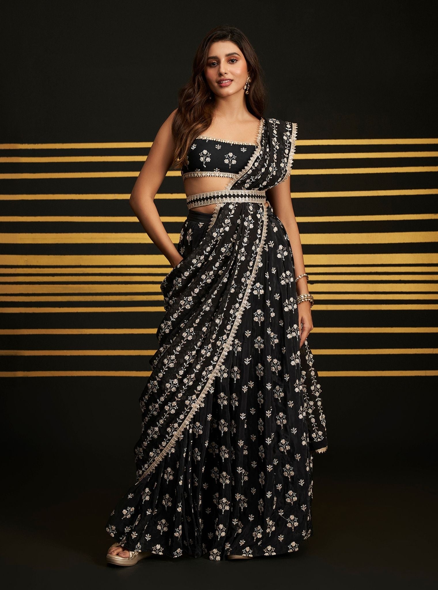Sohneya Organza + Crepe Black Saree