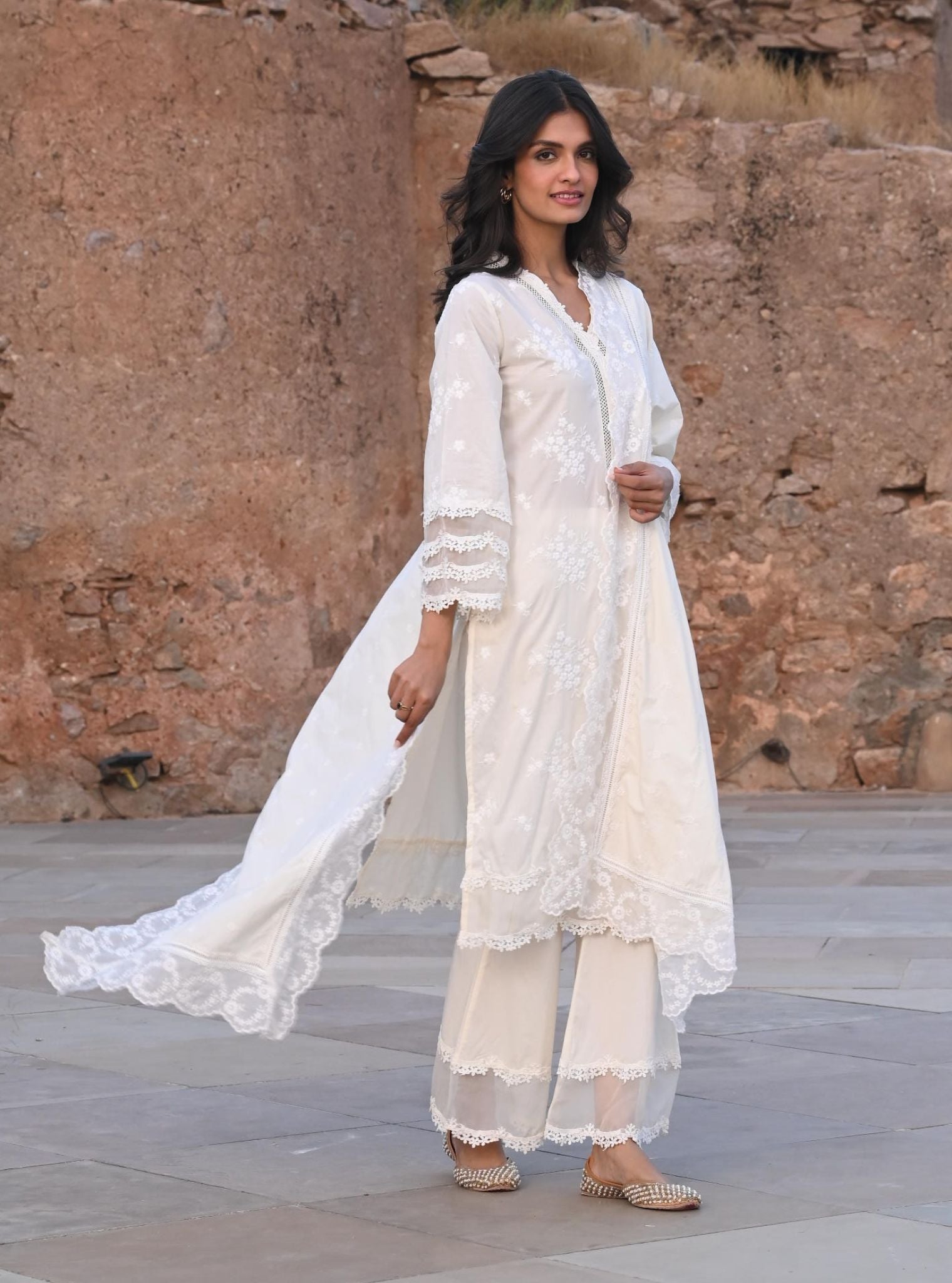 Lola Supima Cotton Off White Kurta with Palazzo Set