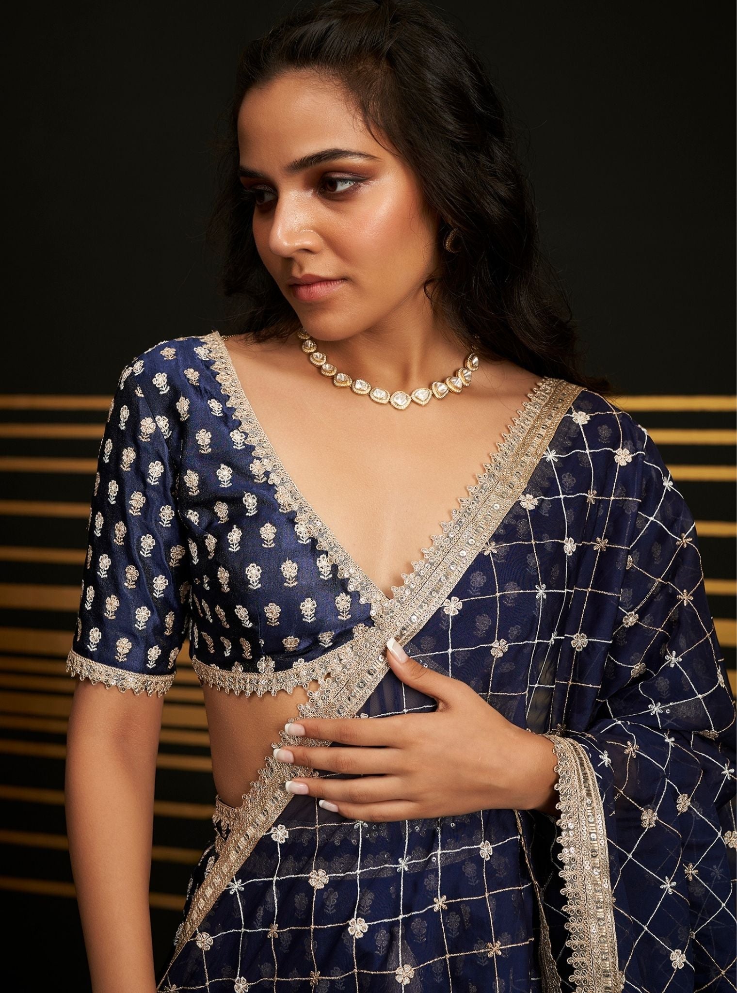 Mulmul Organza Heeriye Navy Dupatta