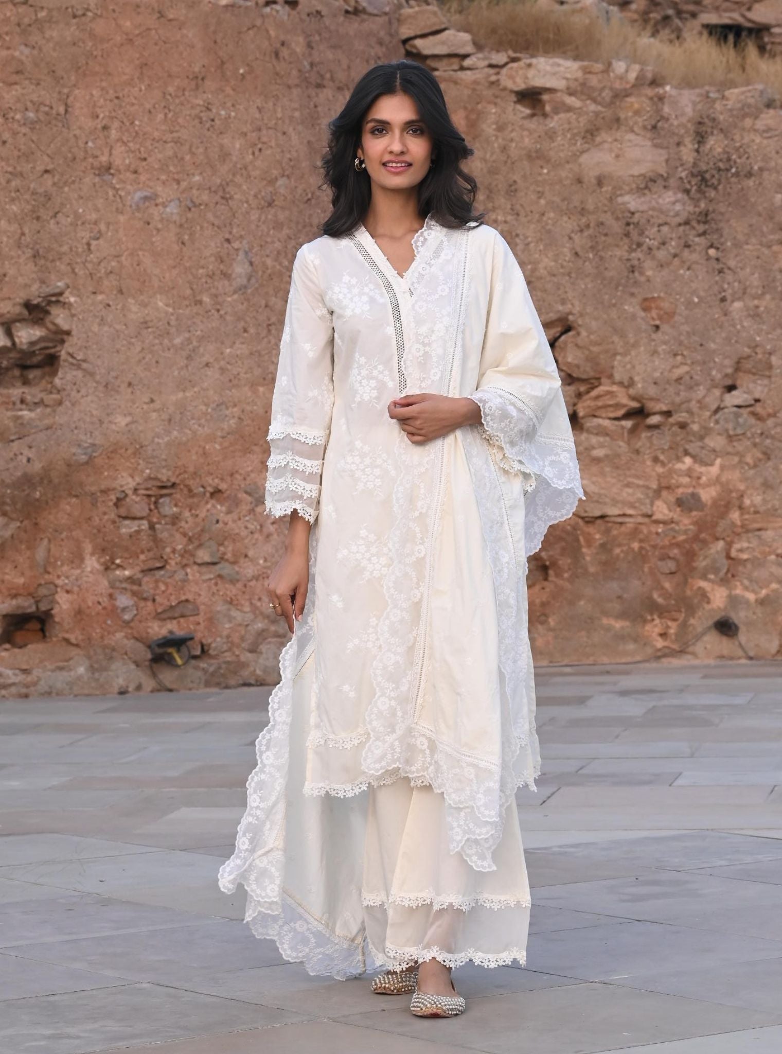 Lola Supima Cotton Off White Kurta with Palazzo Set