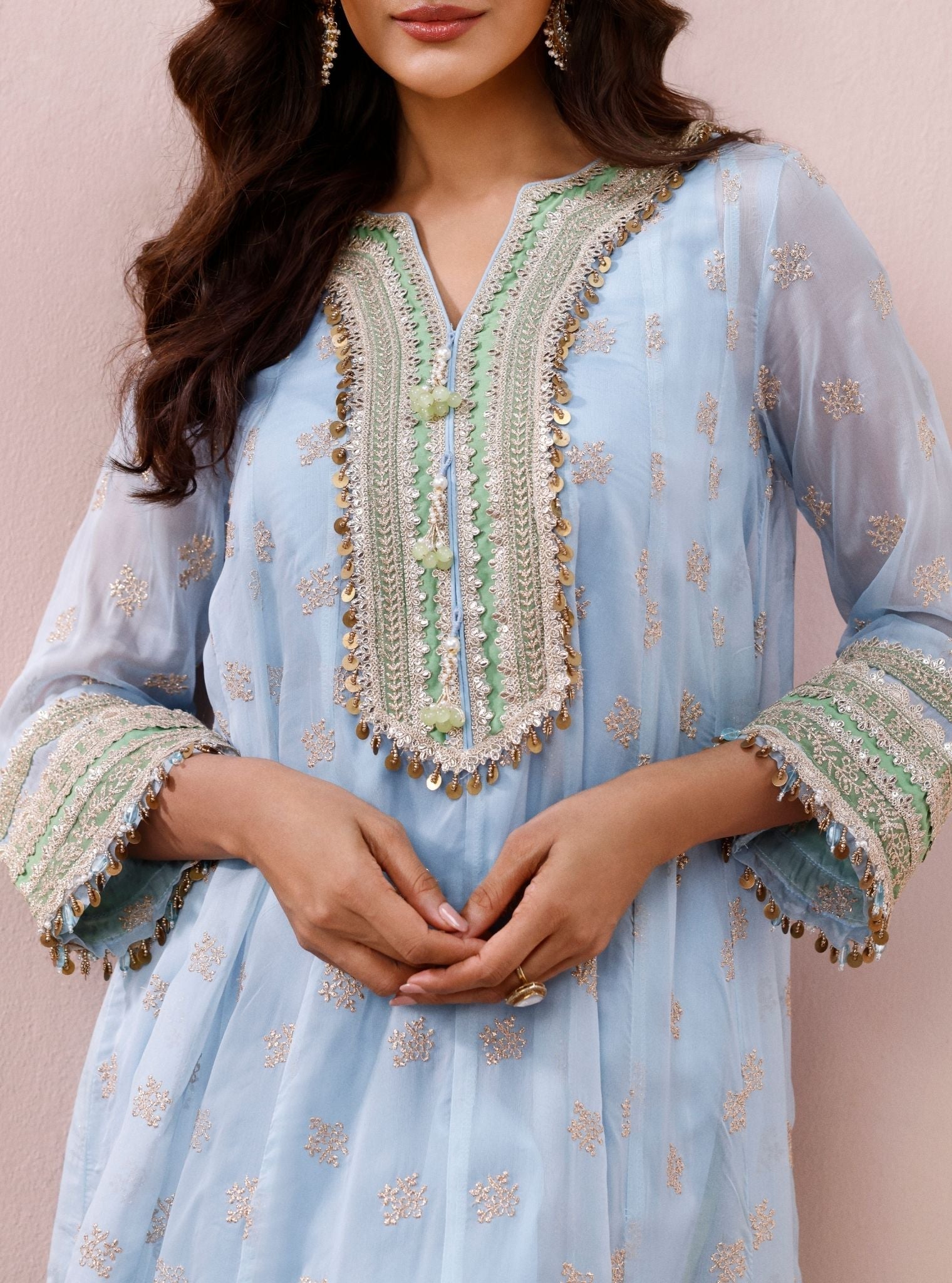 Ivana Organza Light Blue Anarkali Kurta Set