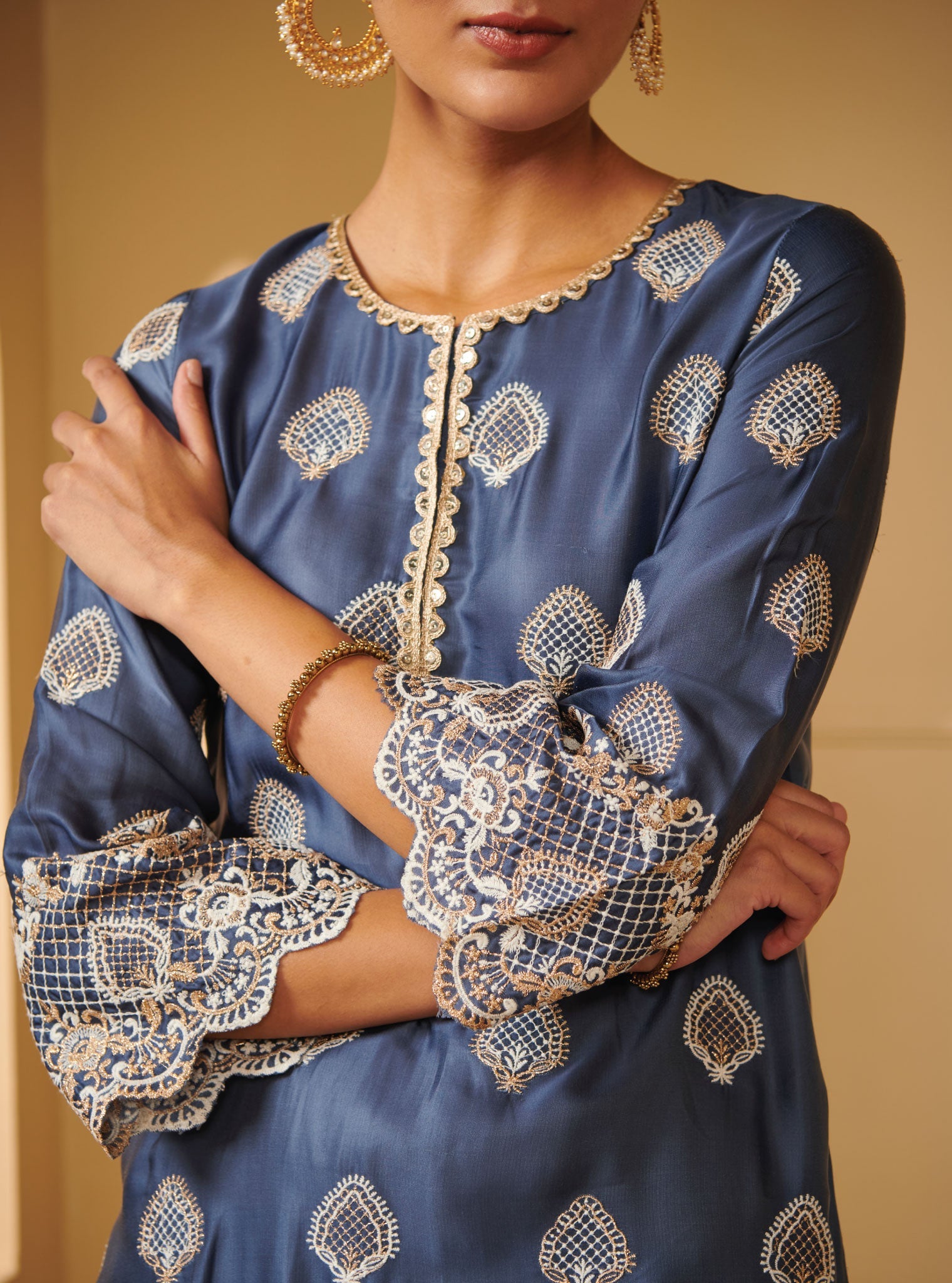 Atya Cupro Silk Blue Kurta Set
