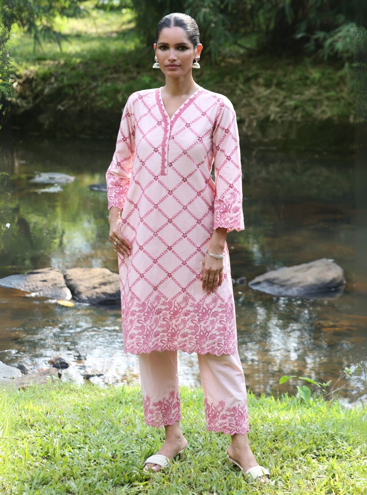 Eesvari Supima Cotton Light Pink Kurta Set