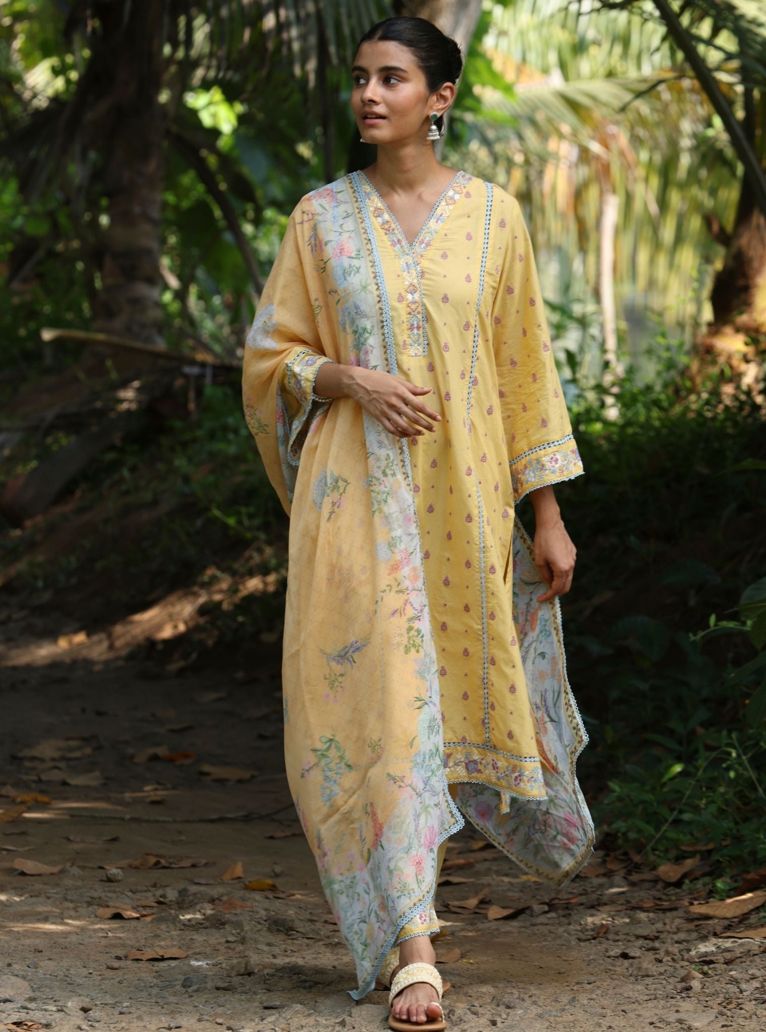 Shira Supima Cotton Yellow Anarkali Kurta Set