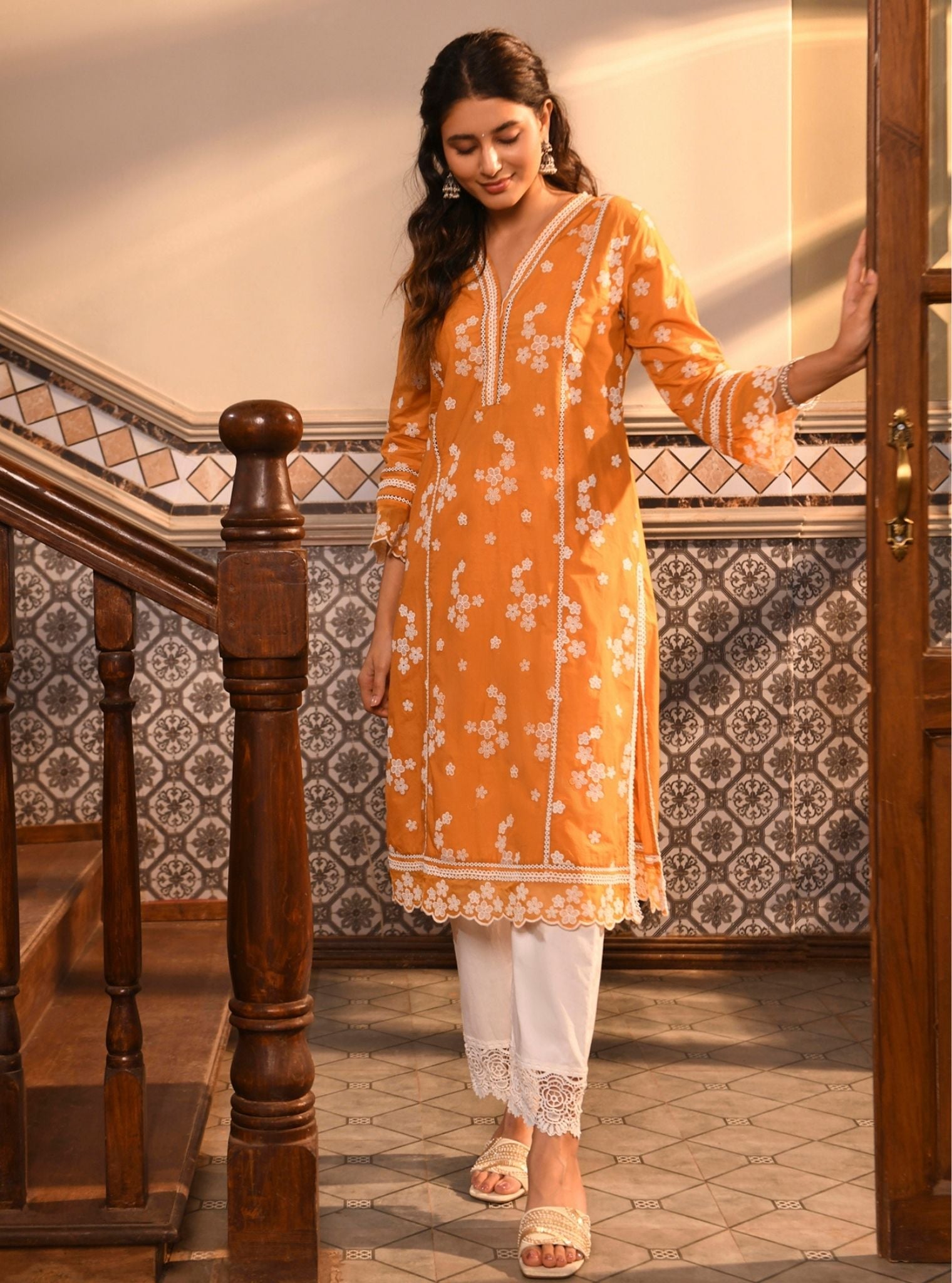 Malisa Supima Cotton Orange Kurta Set