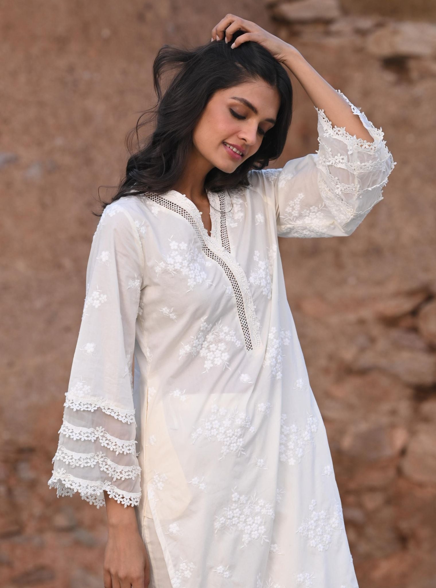 Lola Supima Cotton Off White Kurta with Palazzo Set