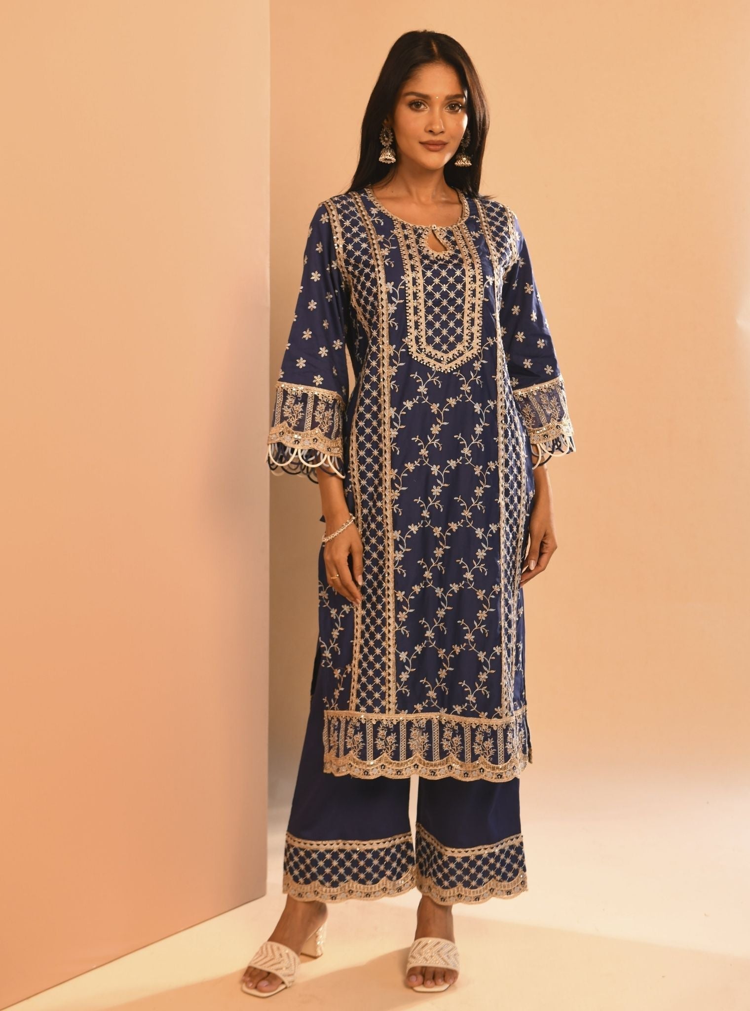 Briti Pima Navy Kurta Set
