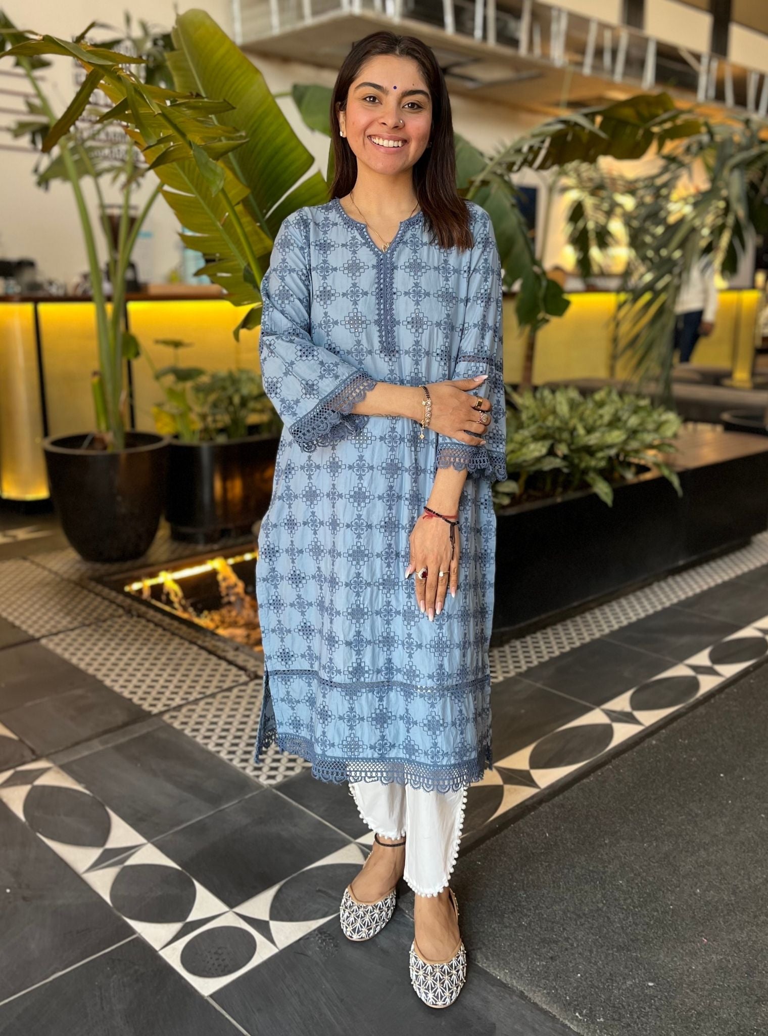 Sarali Supima Cotton Denim Kurta Set