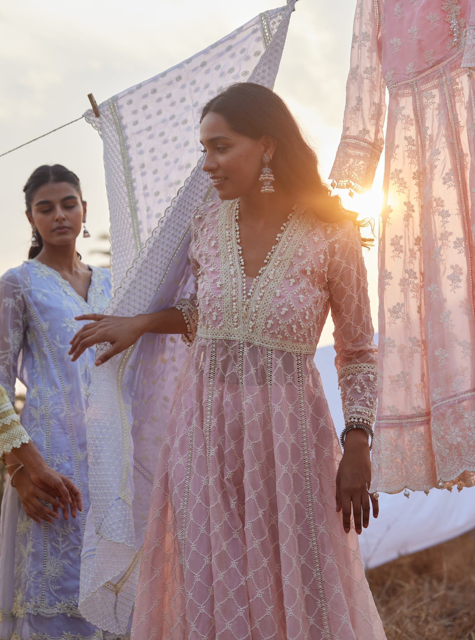 Dori Organza Pink Anarkali Kurta Set