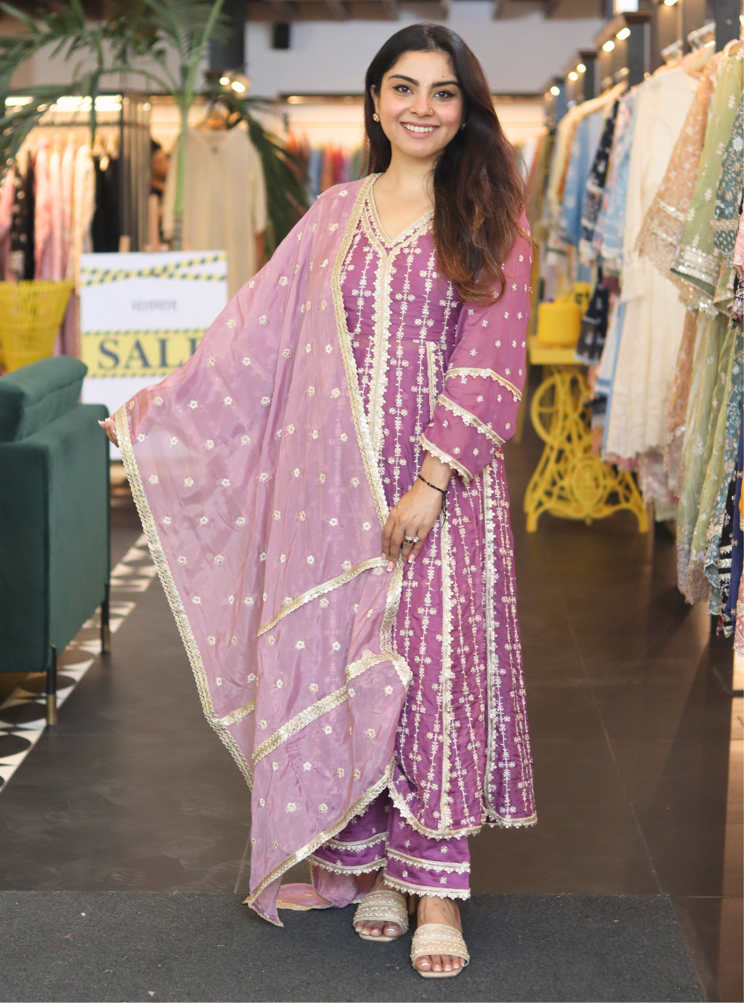 Simhi Organza Lilac Anarkali Kurta Set