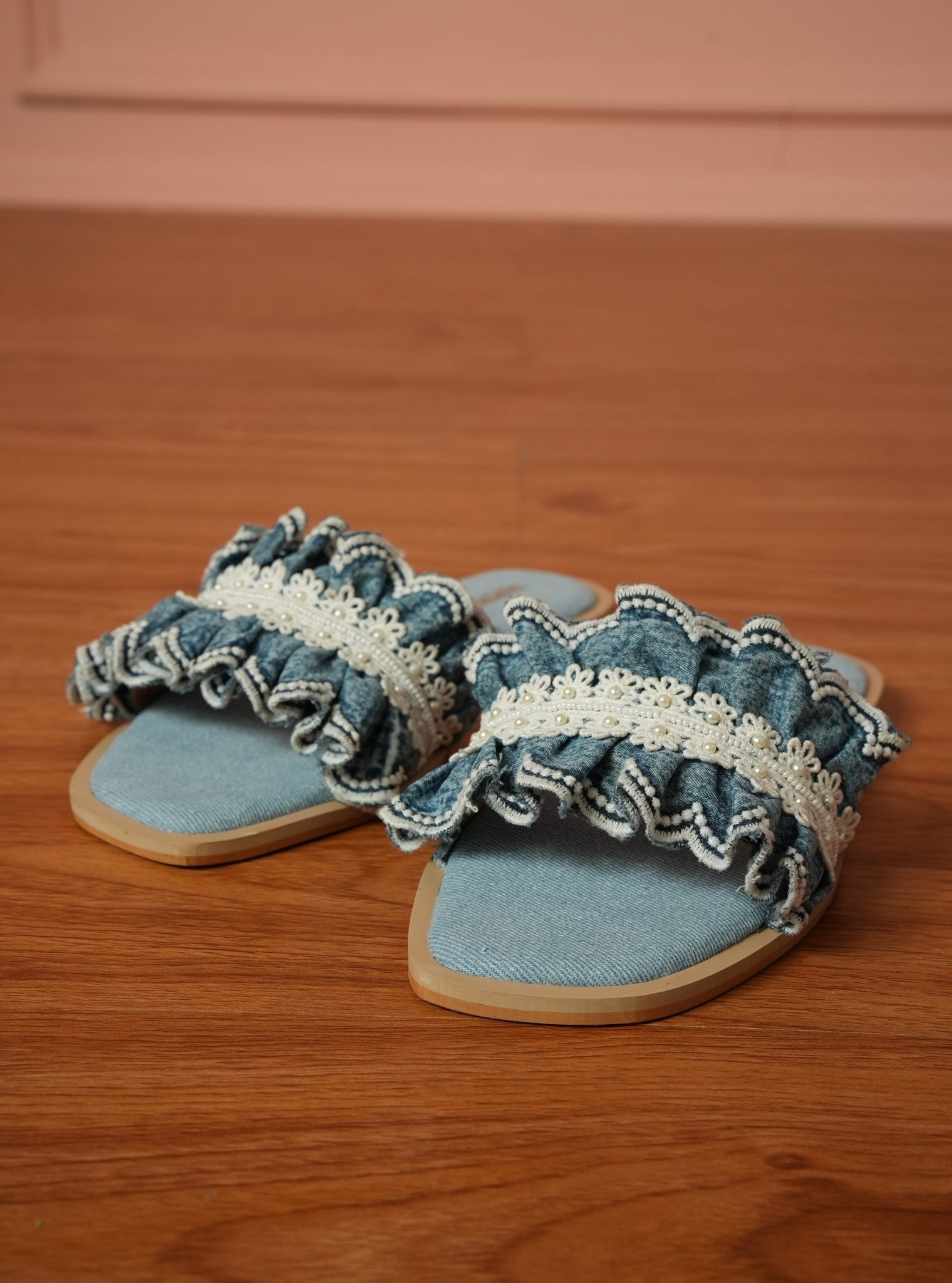 Margaret Denim Strap Flat