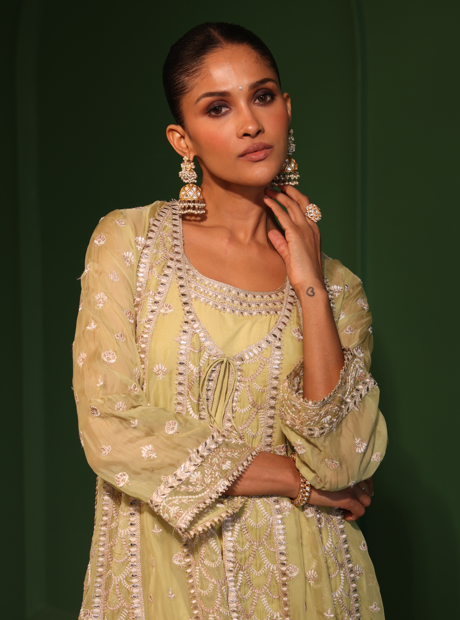 Dilruba Organza Lime Green Anarkali Kurta Set