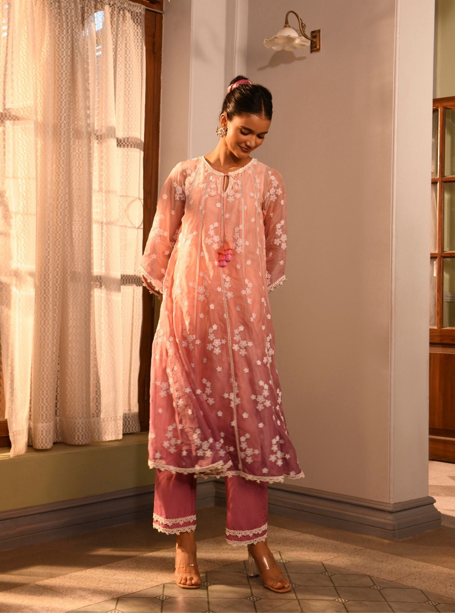 Aira Organza Pink Anarkali Kurta Set