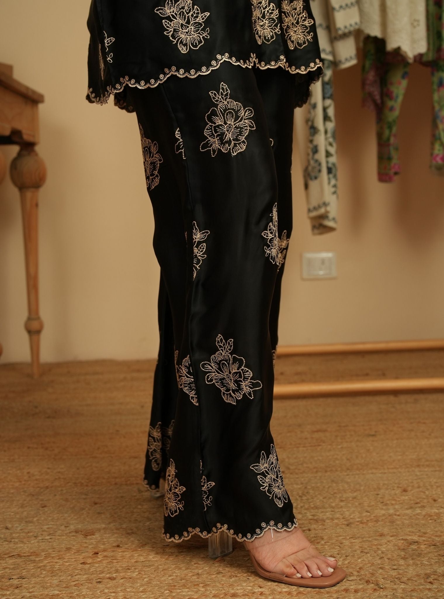 Mireille Cupro Satin Black Shirt & Pant Set
