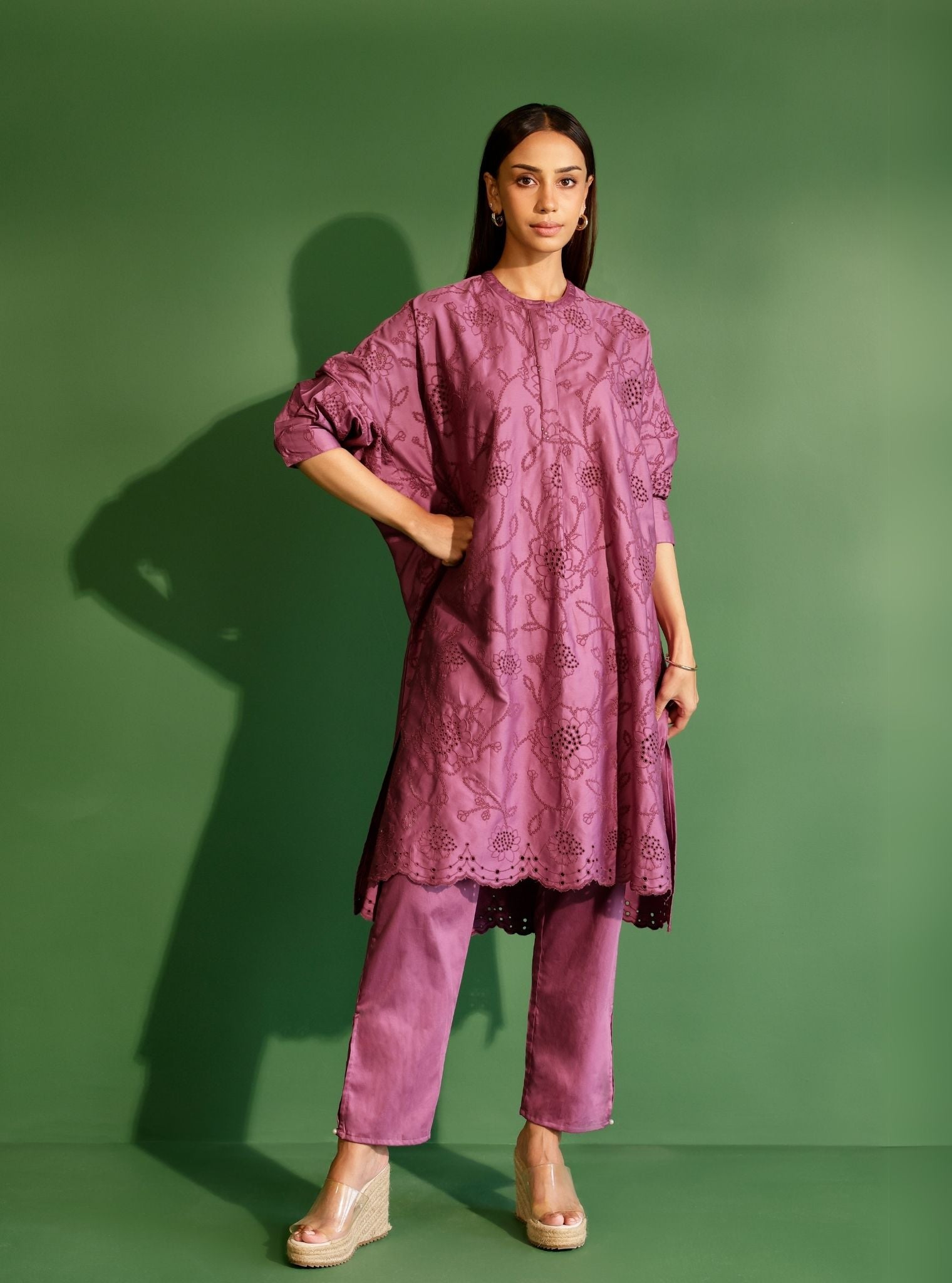 Eldon Pima Satin Grape Kurta Set