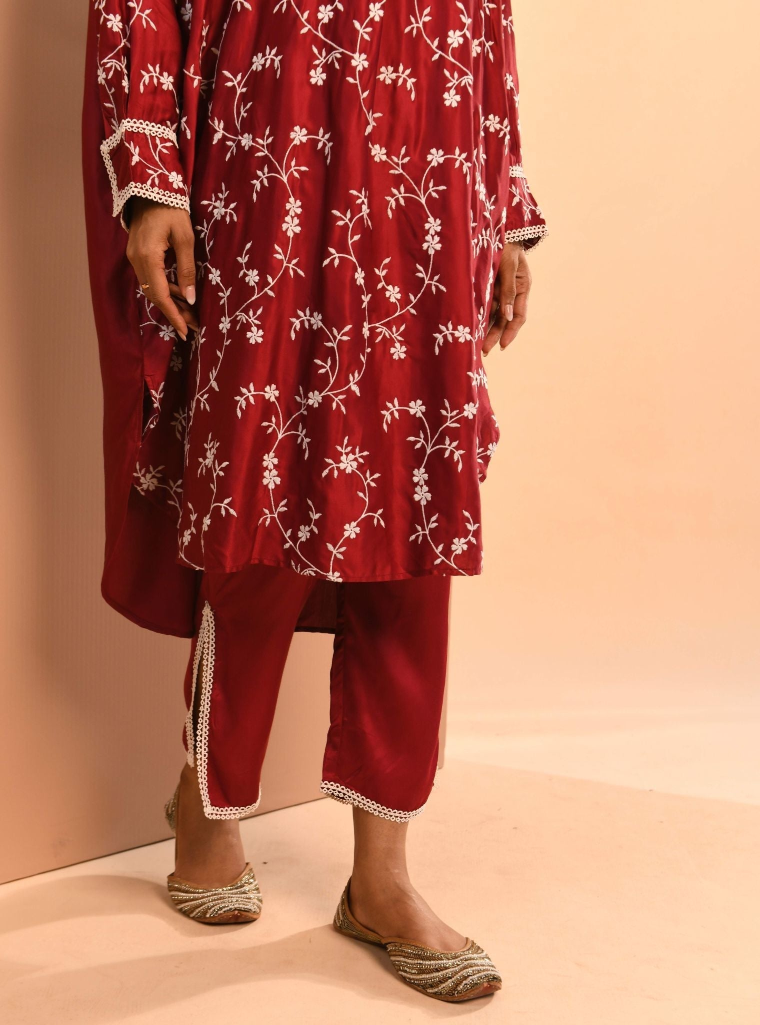 Pheme Cupro Wine Kurta Set