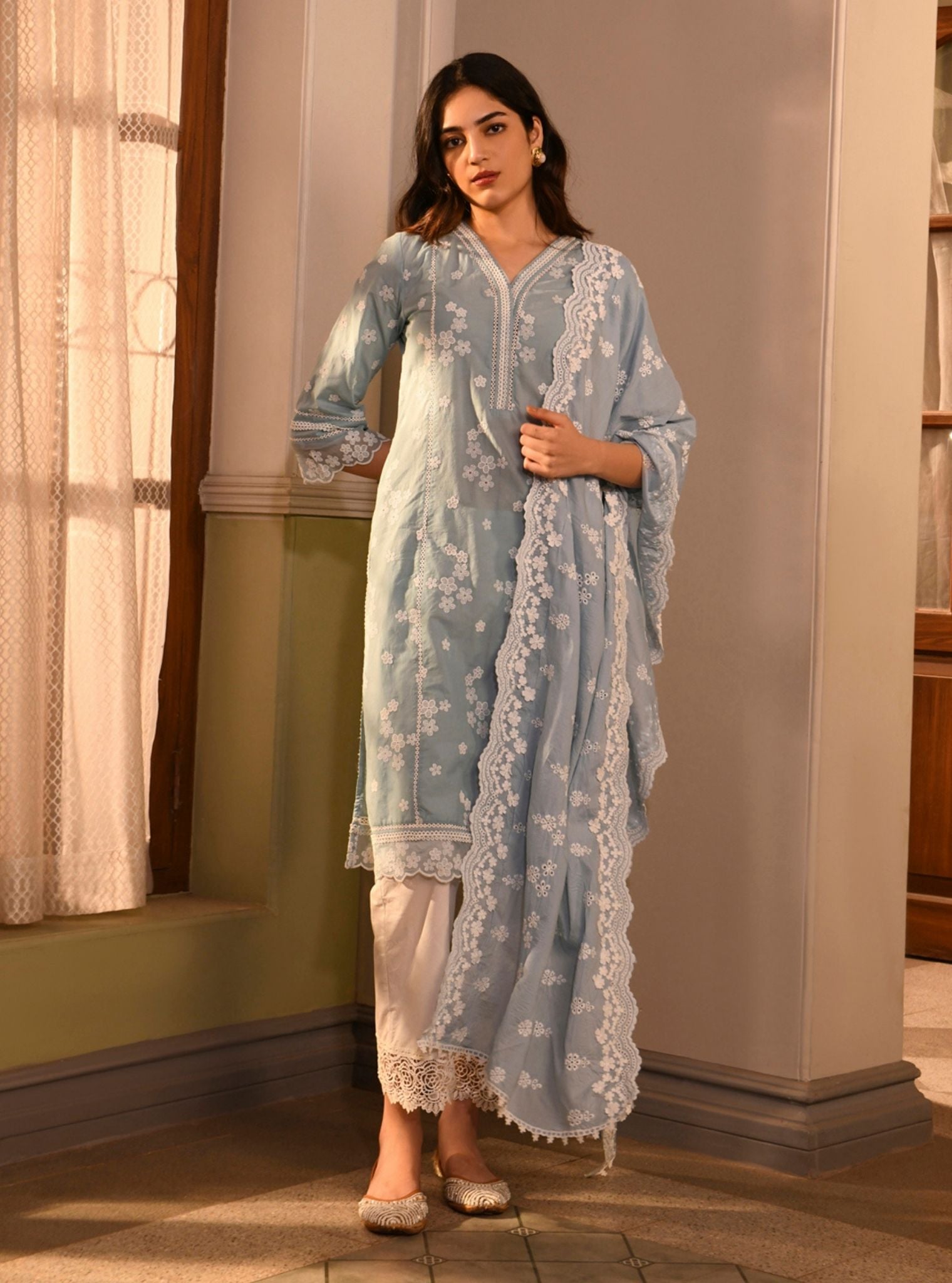Malisa Supima Cotton Light Blue Kurta Set