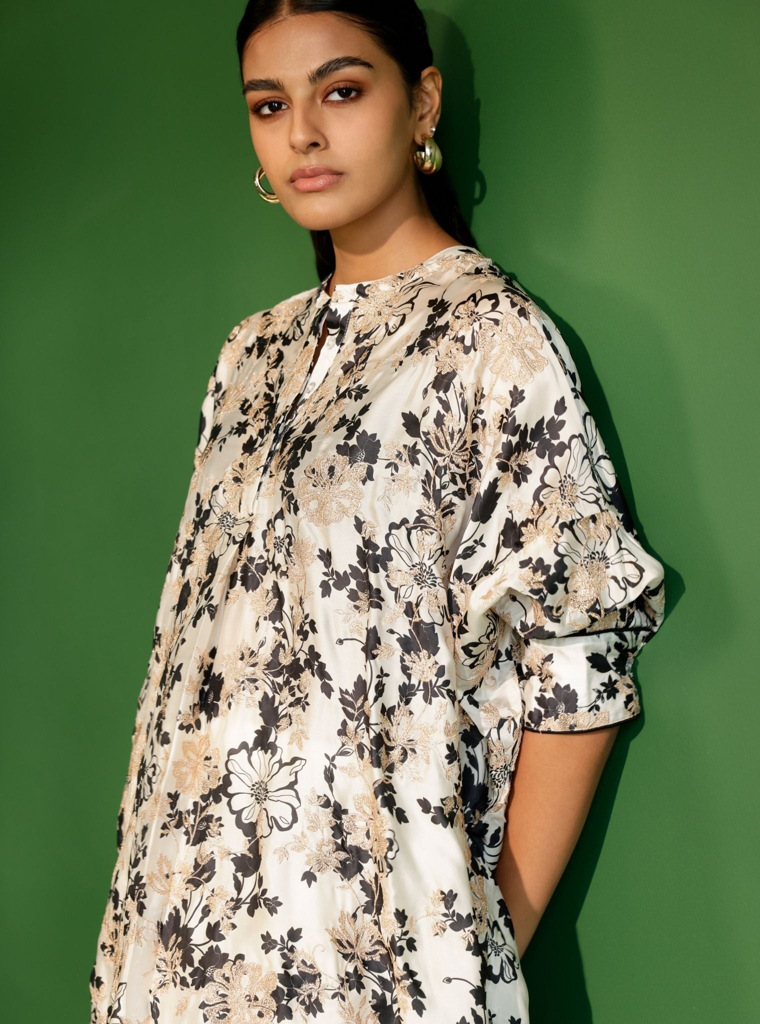 Robin Printed Cupro Satin Off White Kurta Set