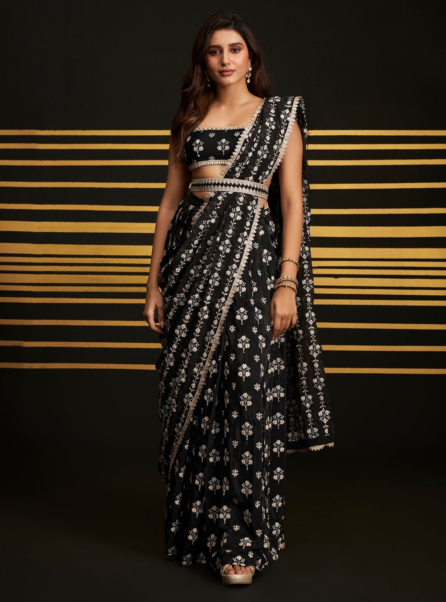 Sohneya Organza + Crepe Black Saree