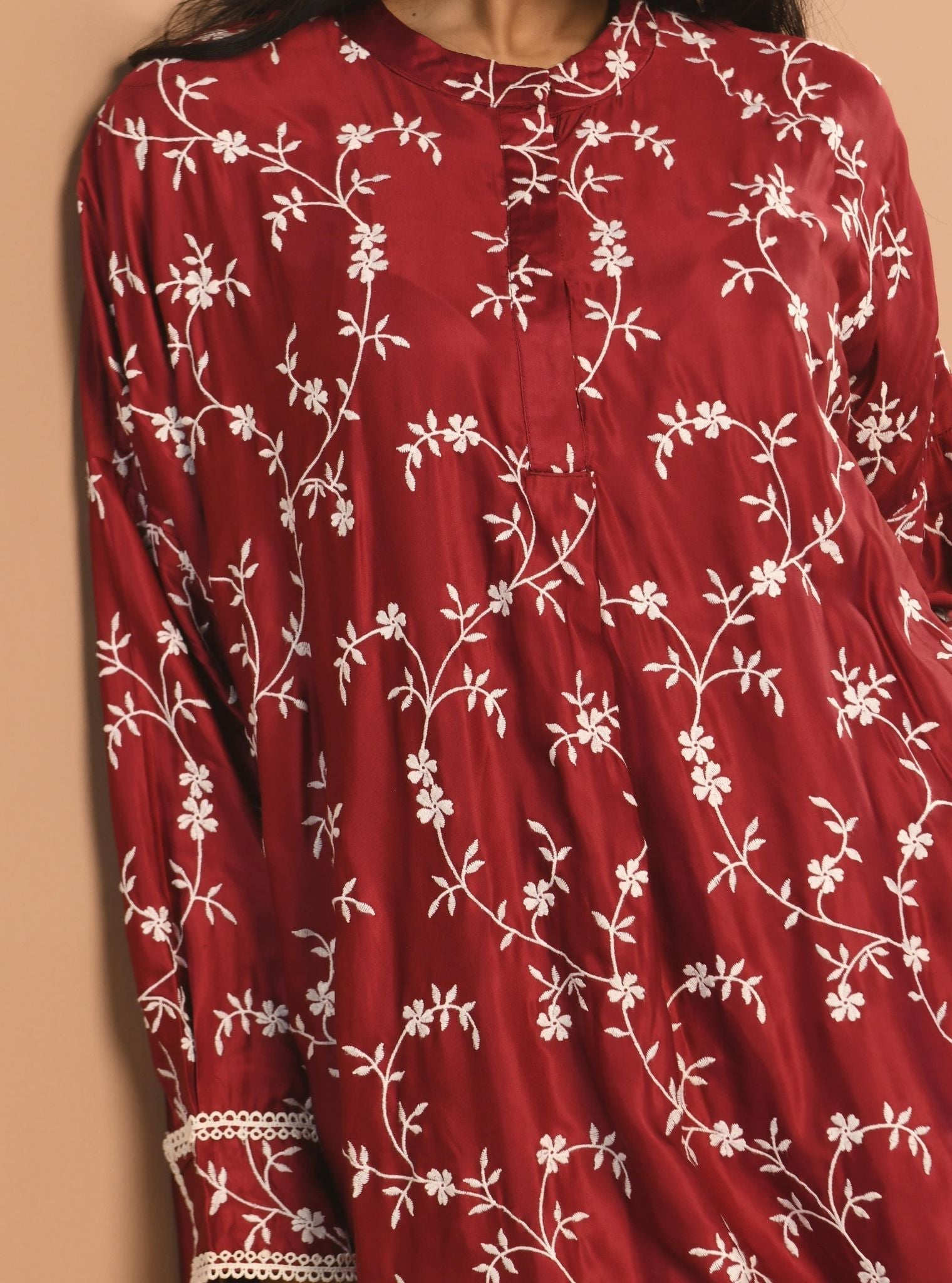 Pheme Cupro Wine Kurta Set