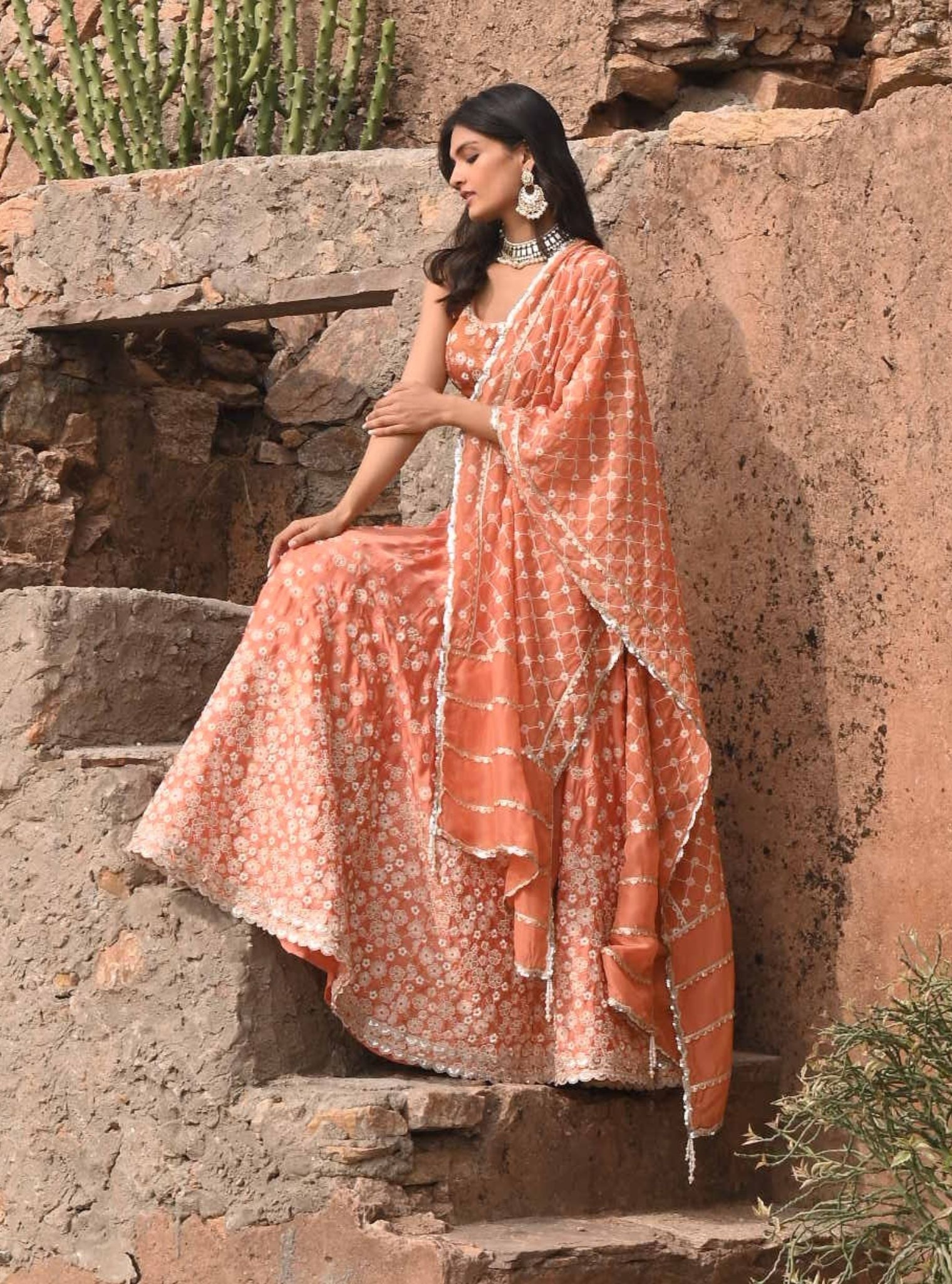 Baliye Organza Satin Burnt Orange Lehenga