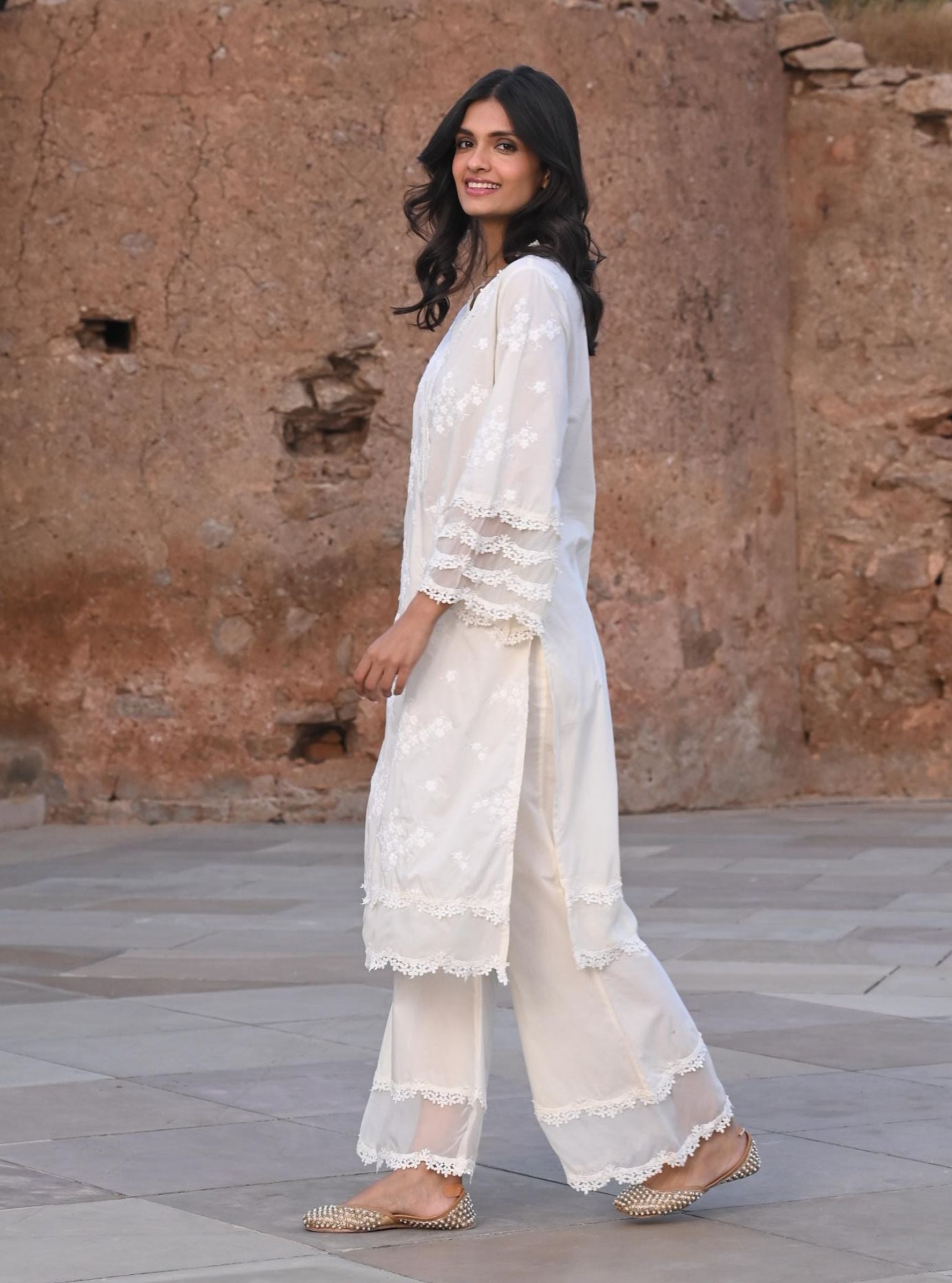 Lola Supima Cotton Off White Kurta with Palazzo Set