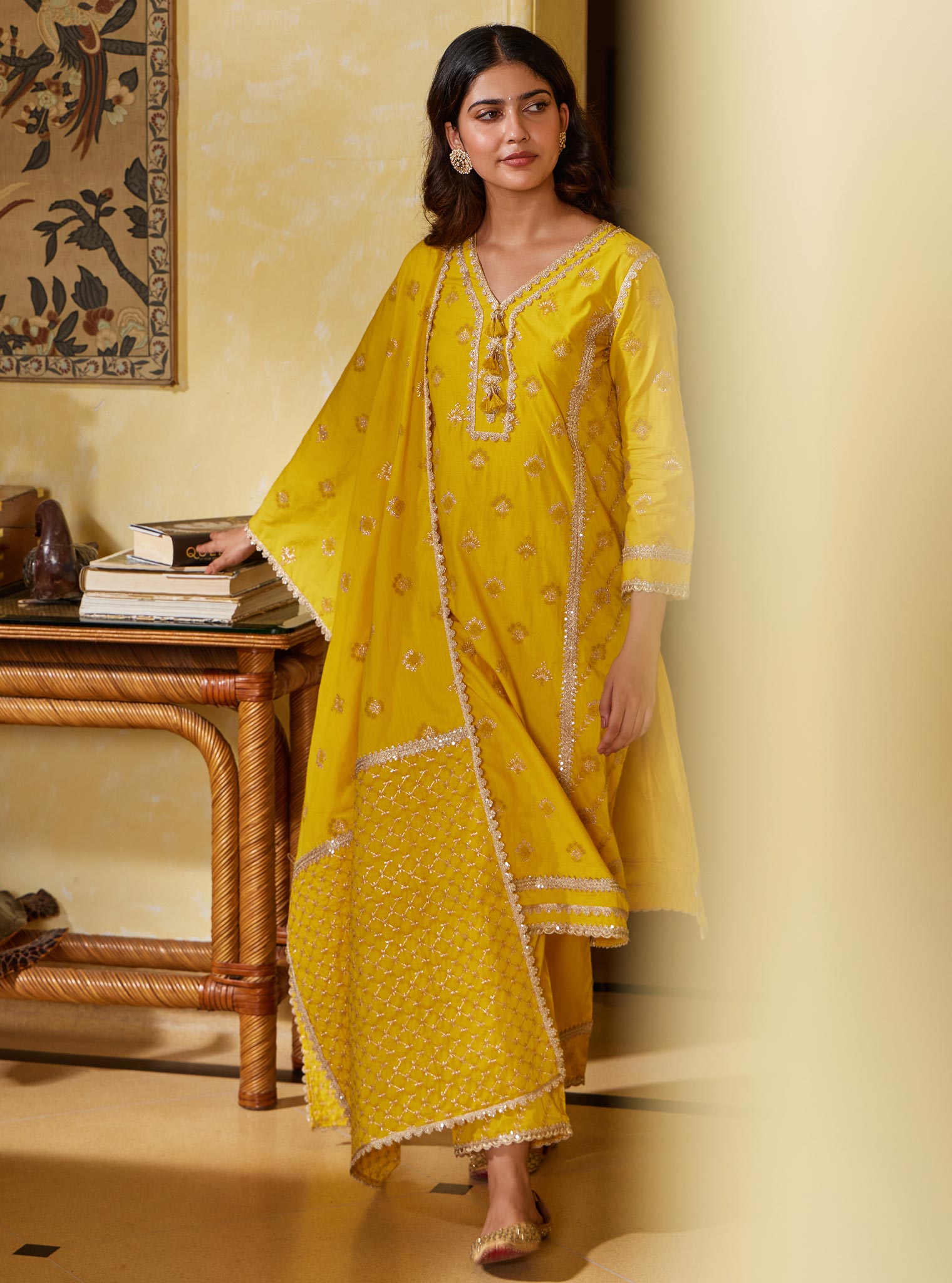 Titli Supima Cotton Yellow Kurta Set