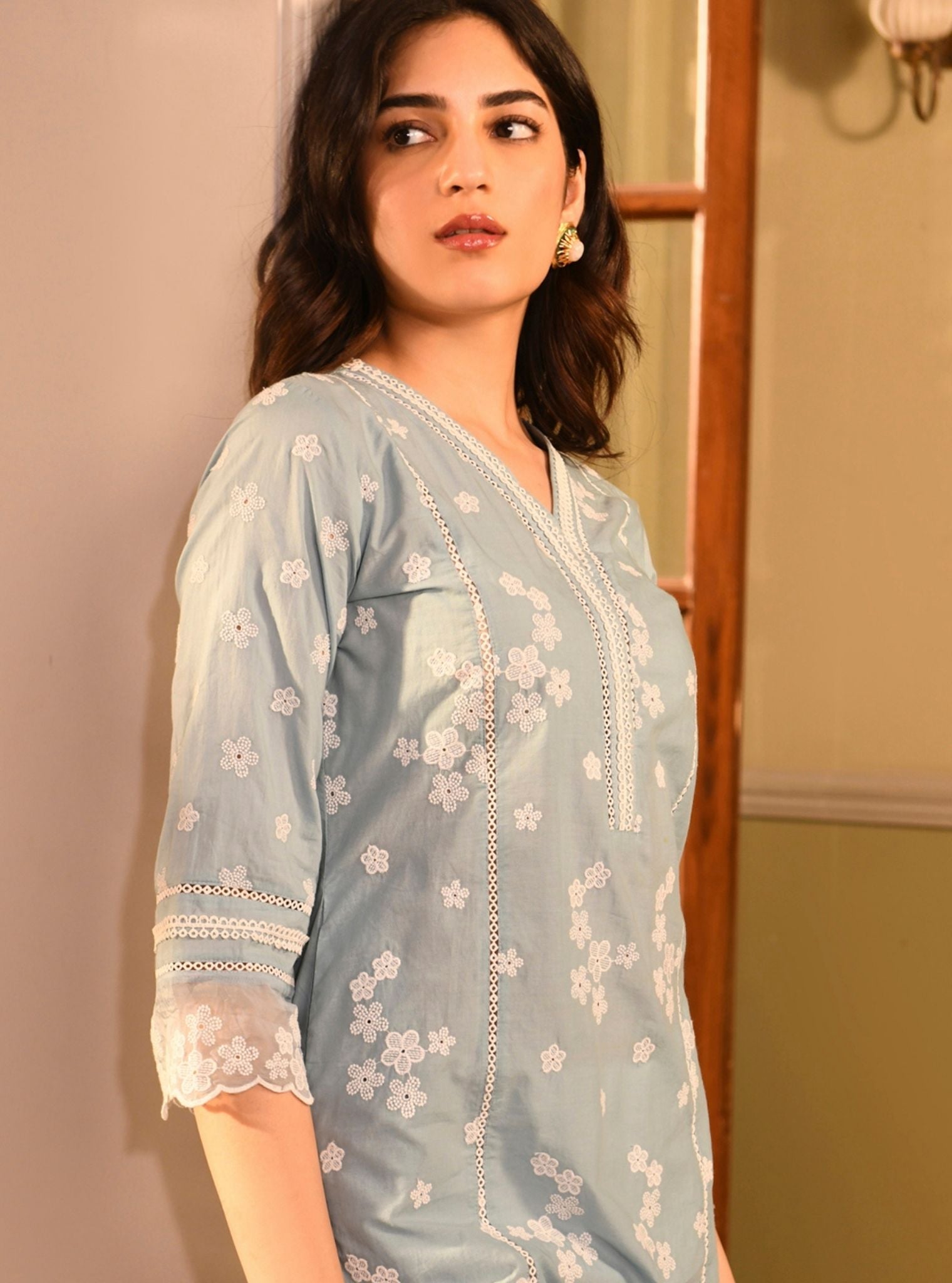 Malisa Supima Cotton Light Blue Kurta Set