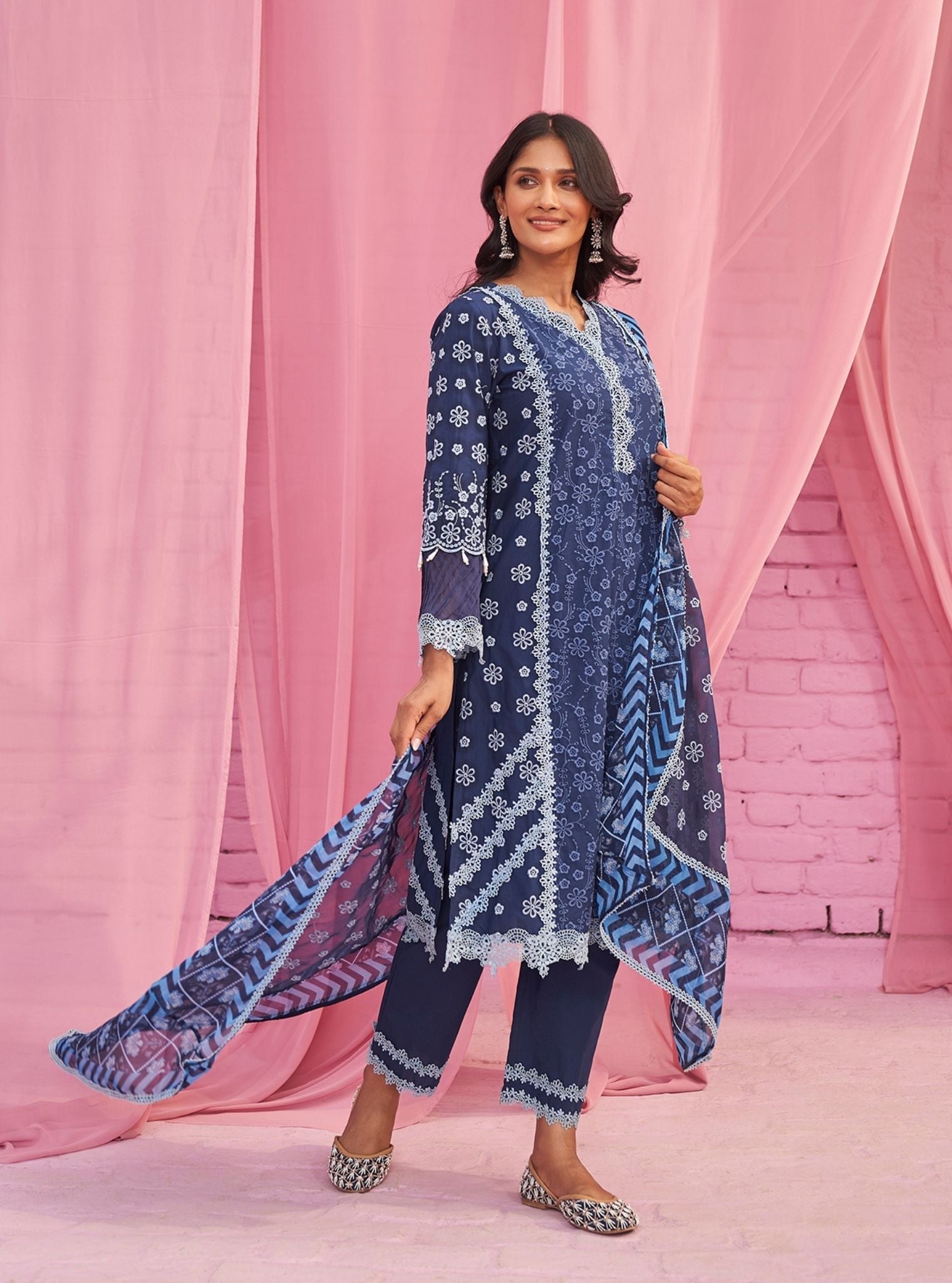 Adhira Supima Cotton Navy Kurta Set