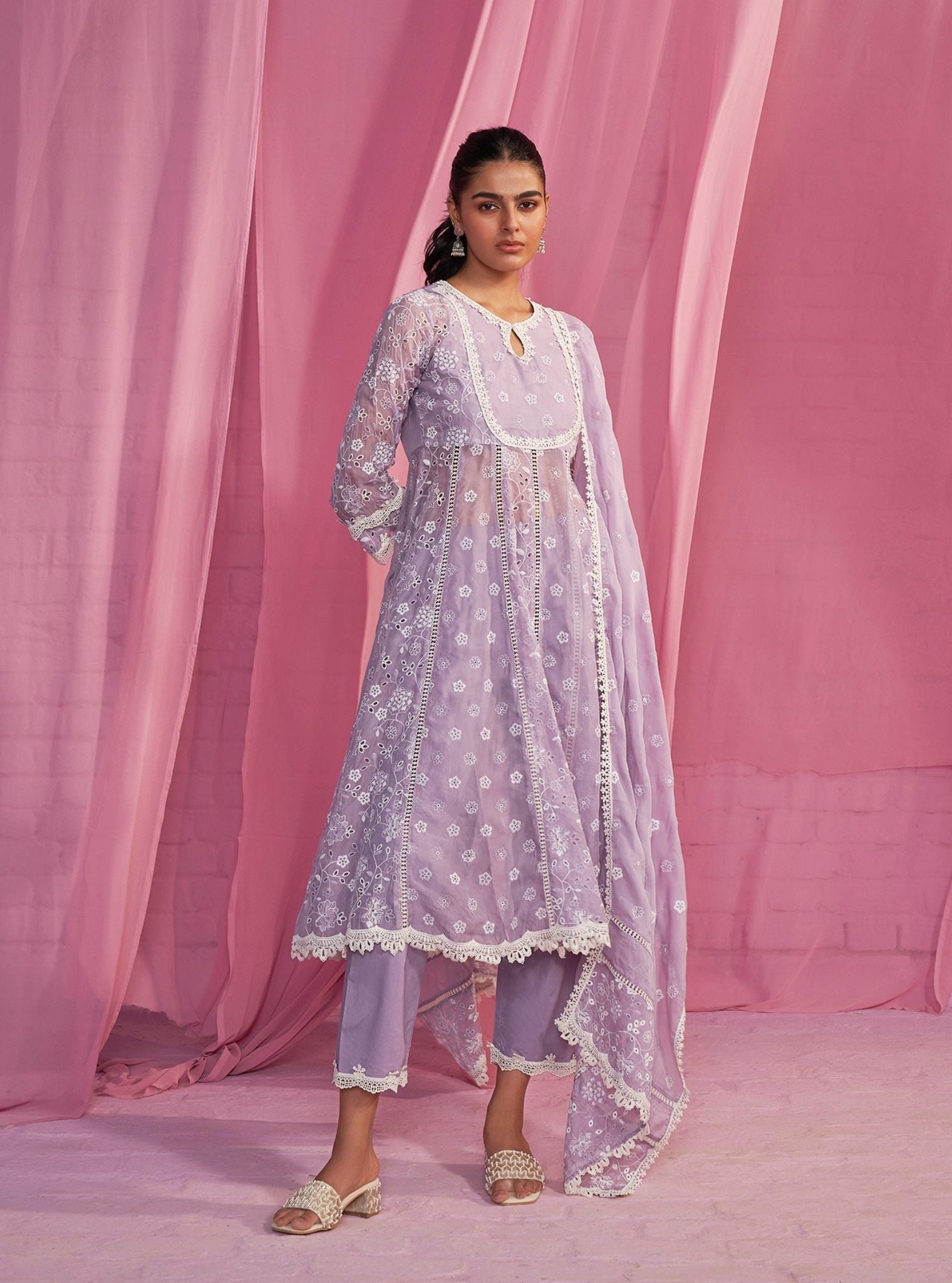 Britney Organza Lavender Anarkali Kurta Set