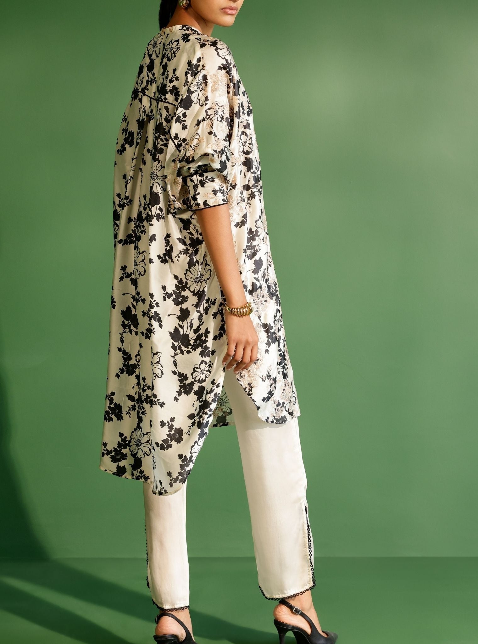 Robin Printed Cupro Satin Off White Kurta Set