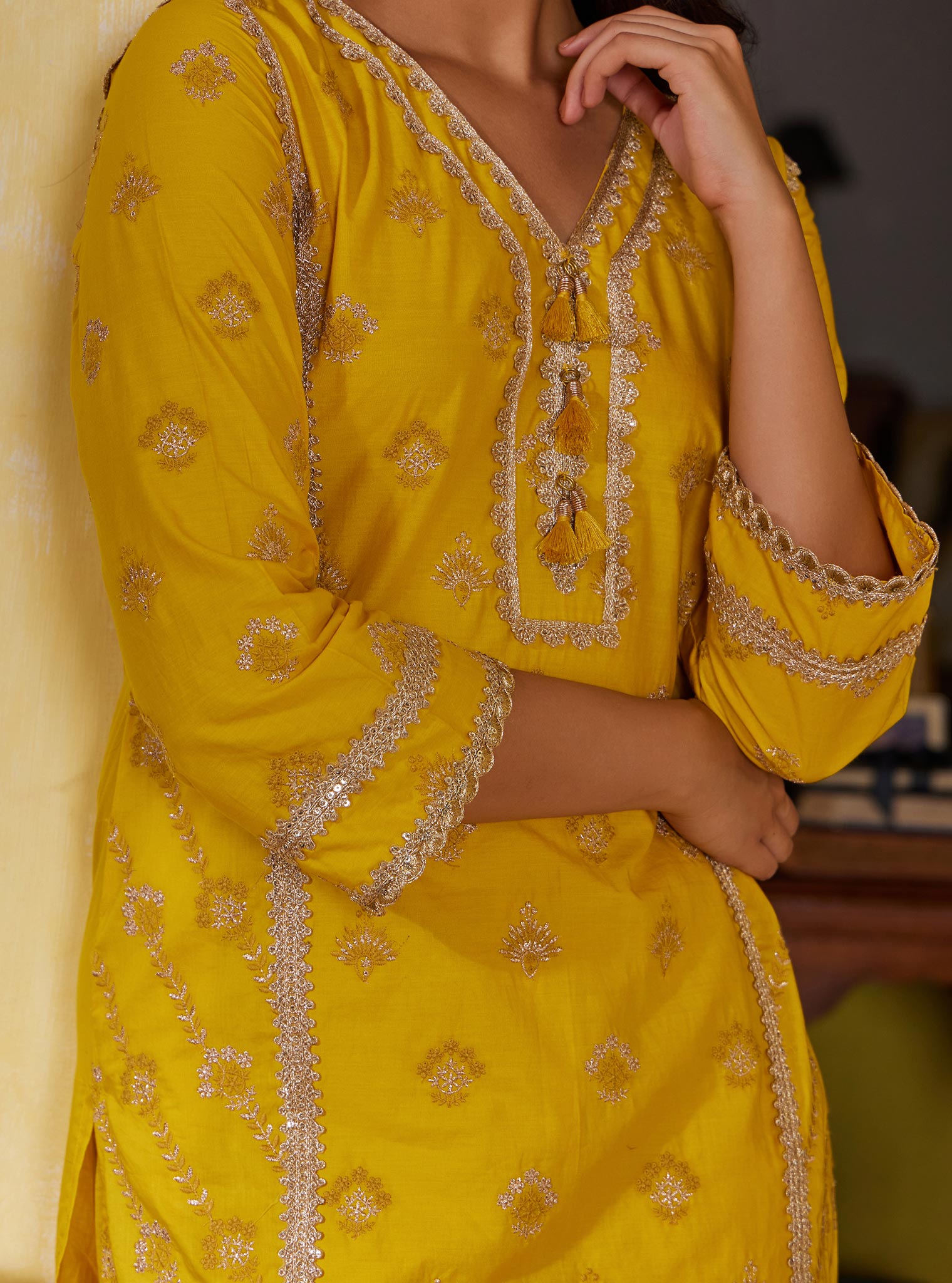 Titli Supima Cotton Yellow Kurta Set