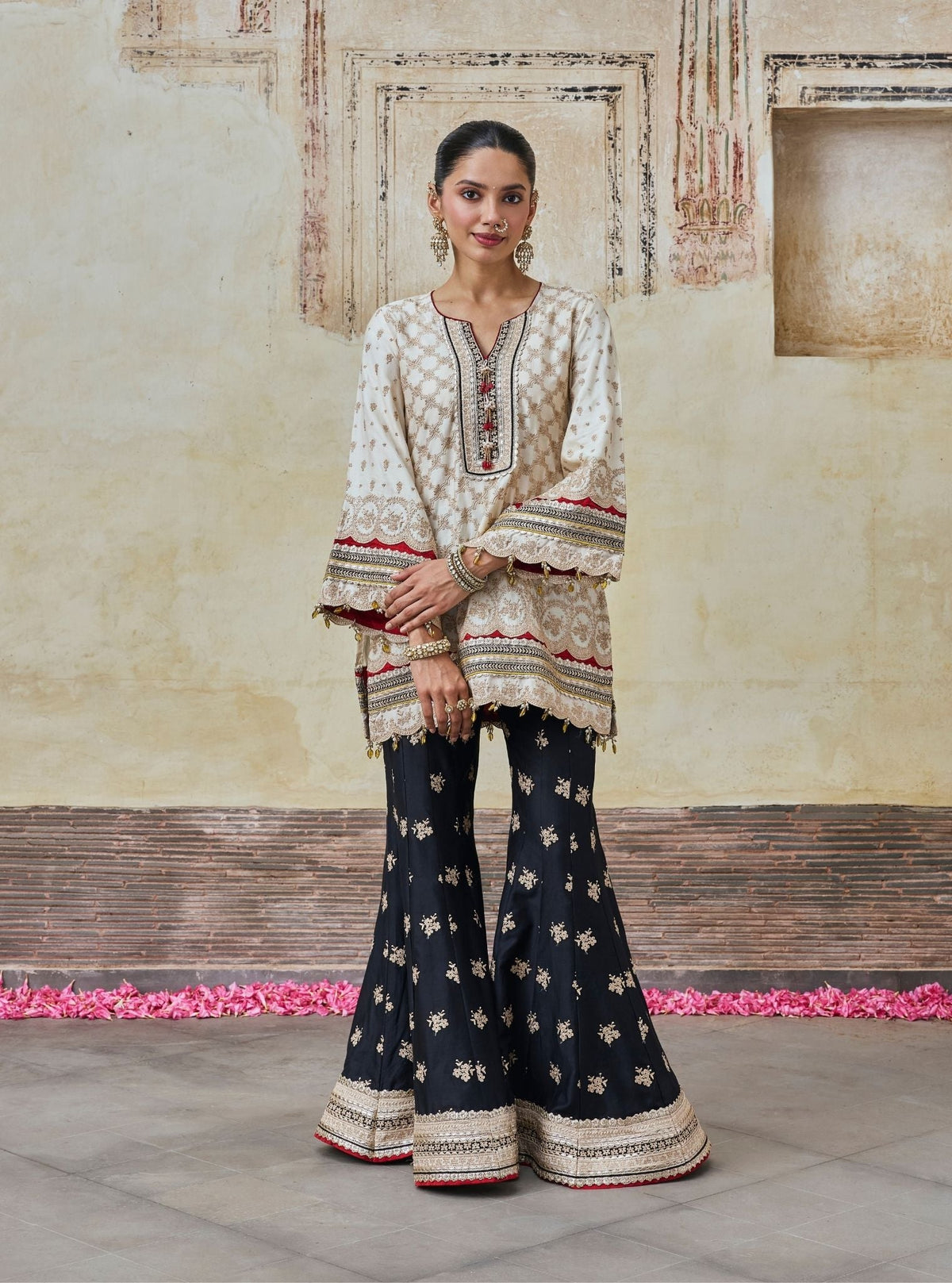 Kanti Pima Satin Off White Kurta & Sharara