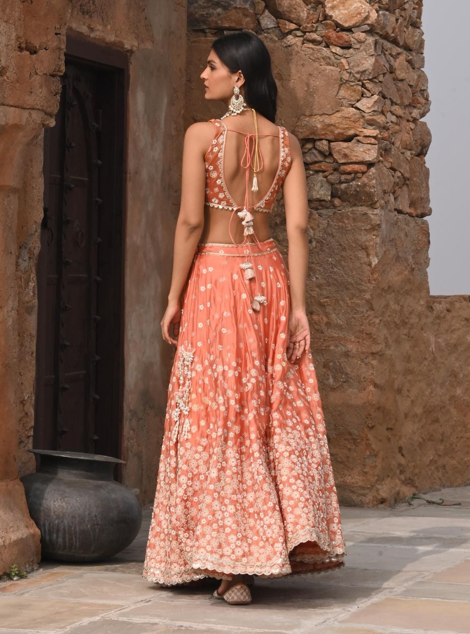 Baliye Organza Satin Burnt Orange Lehenga