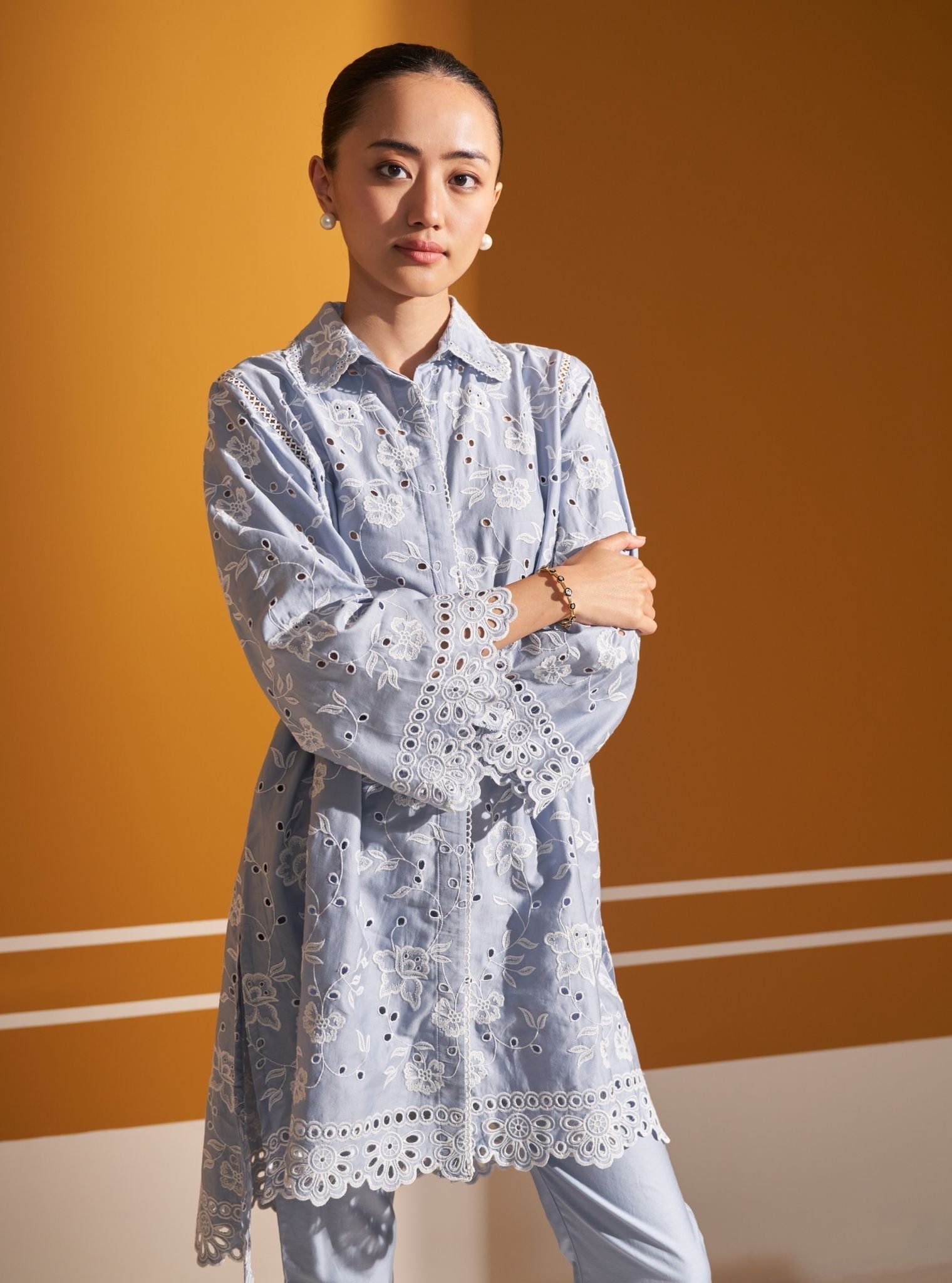 Victoria Pima Satin Blue Co-ord Set