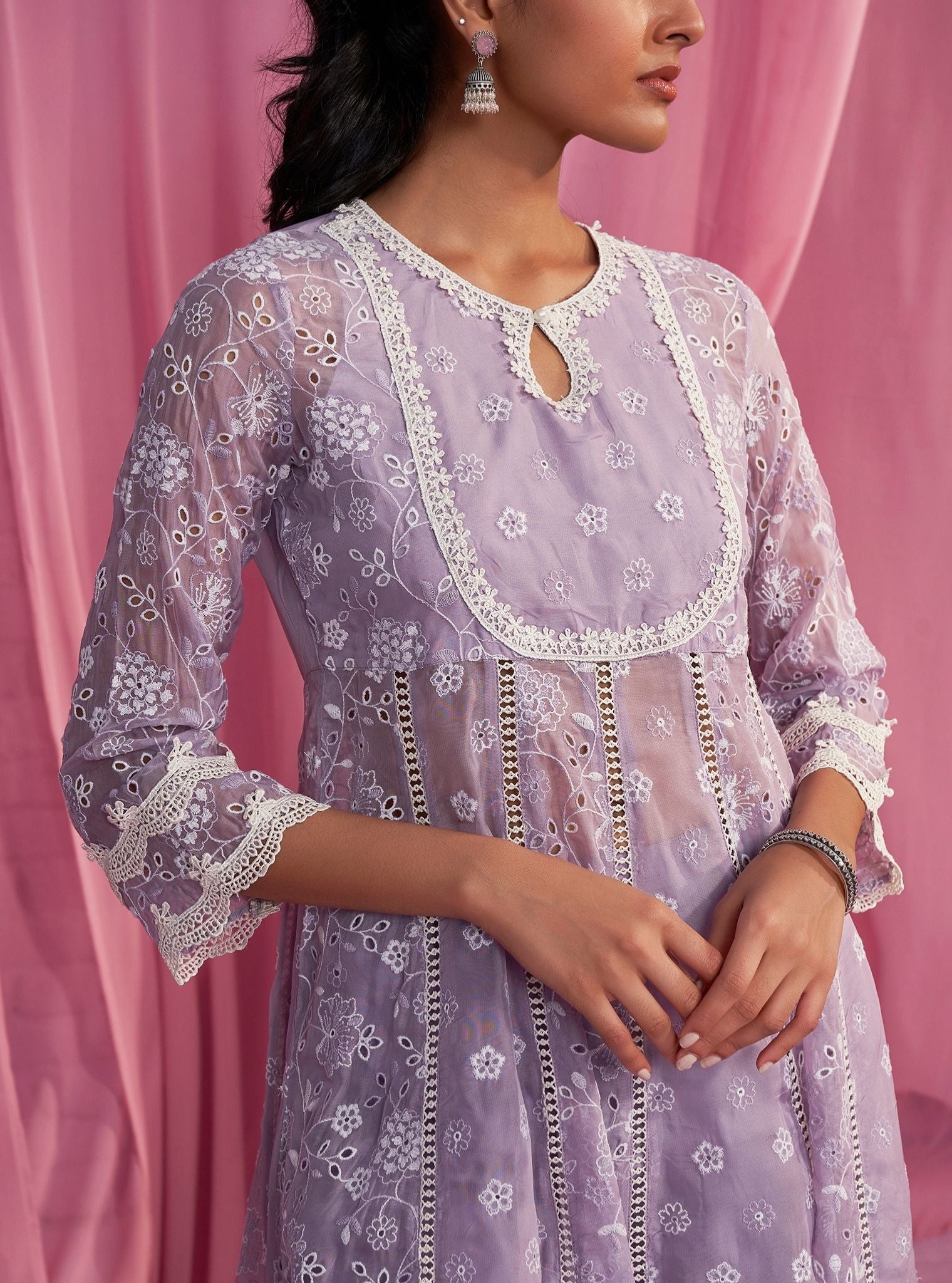 Britney Organza Lavender Anarkali Kurta Set