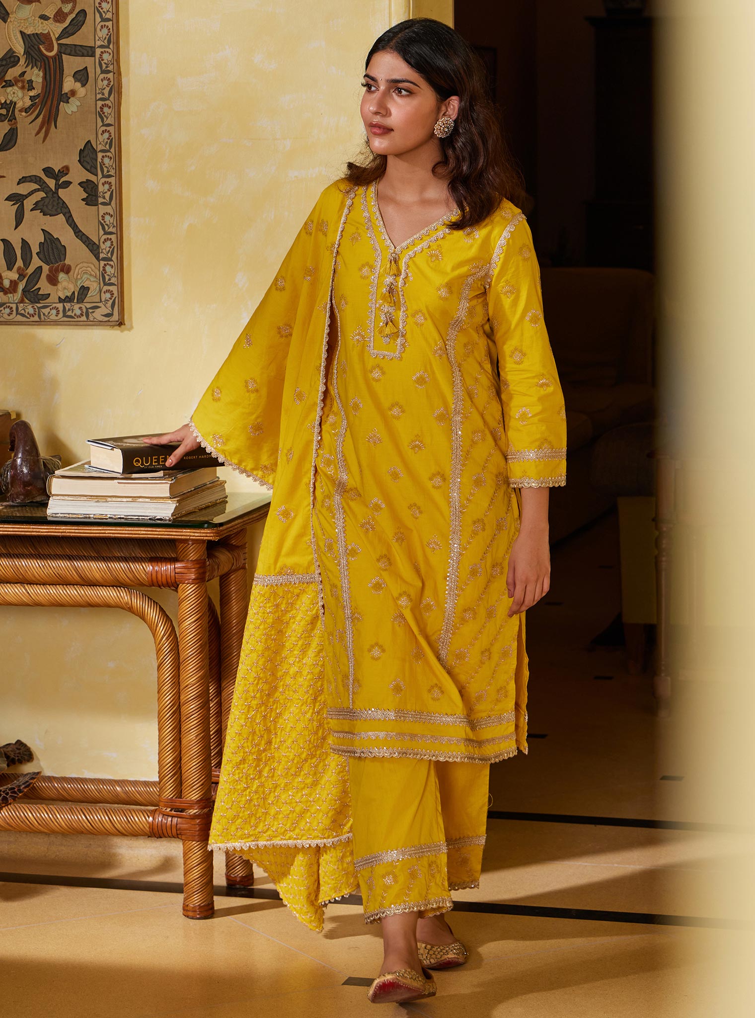 Titli Supima Cotton Yellow Kurta Set
