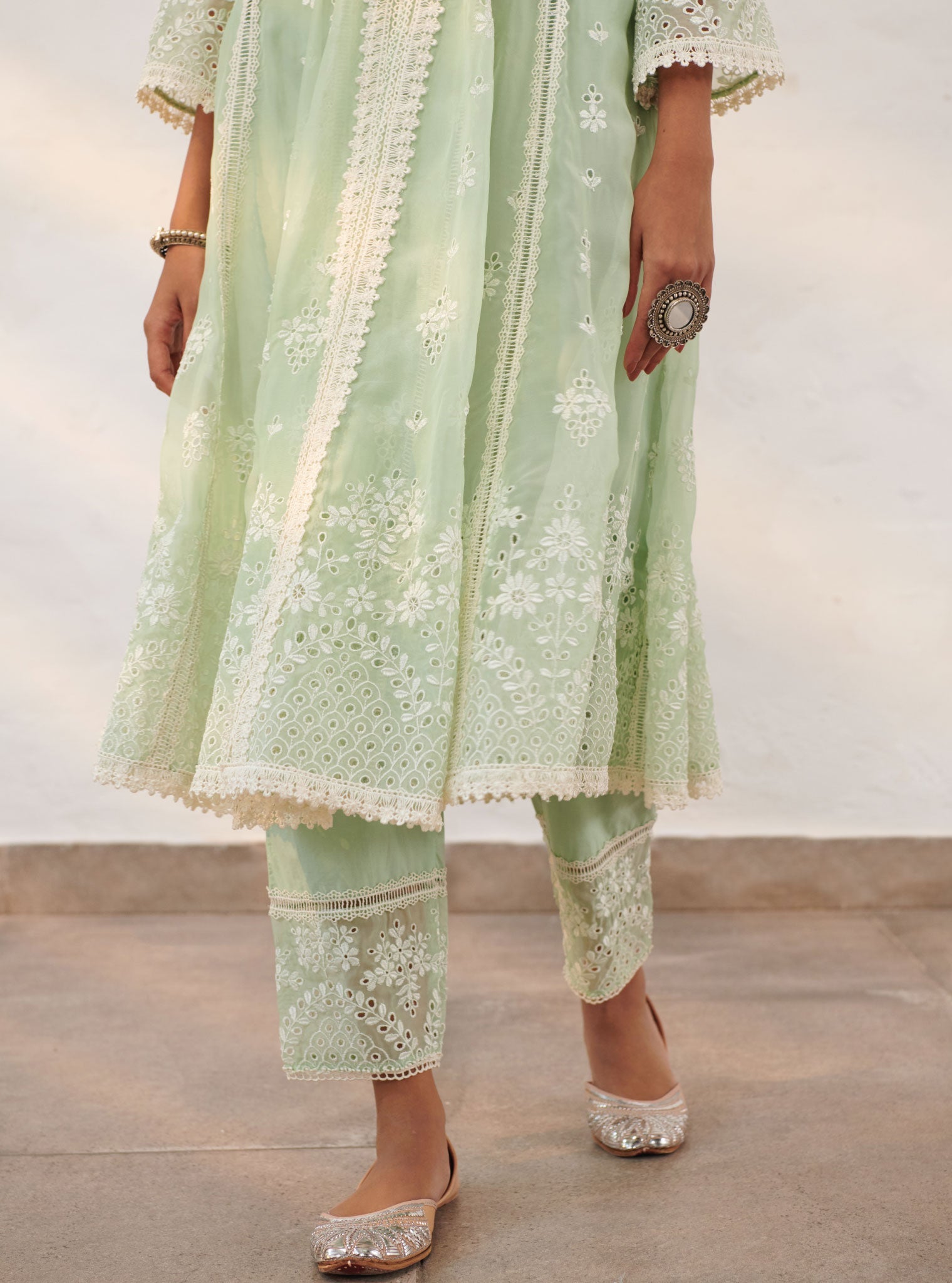 Sheffield Organza Green Anarkali Kurta Set