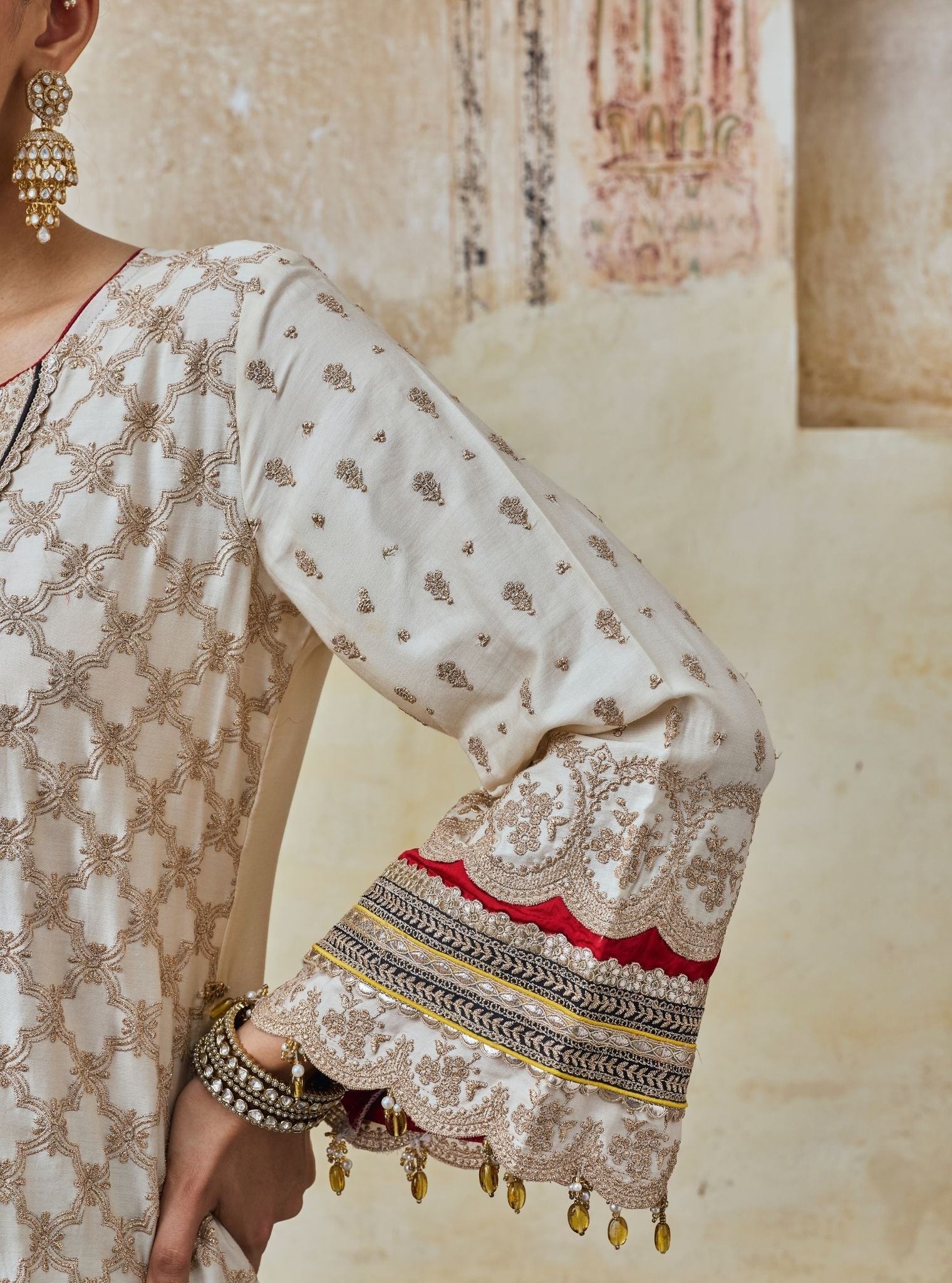 Kanti Pima Satin Off White Kurta & Sharara