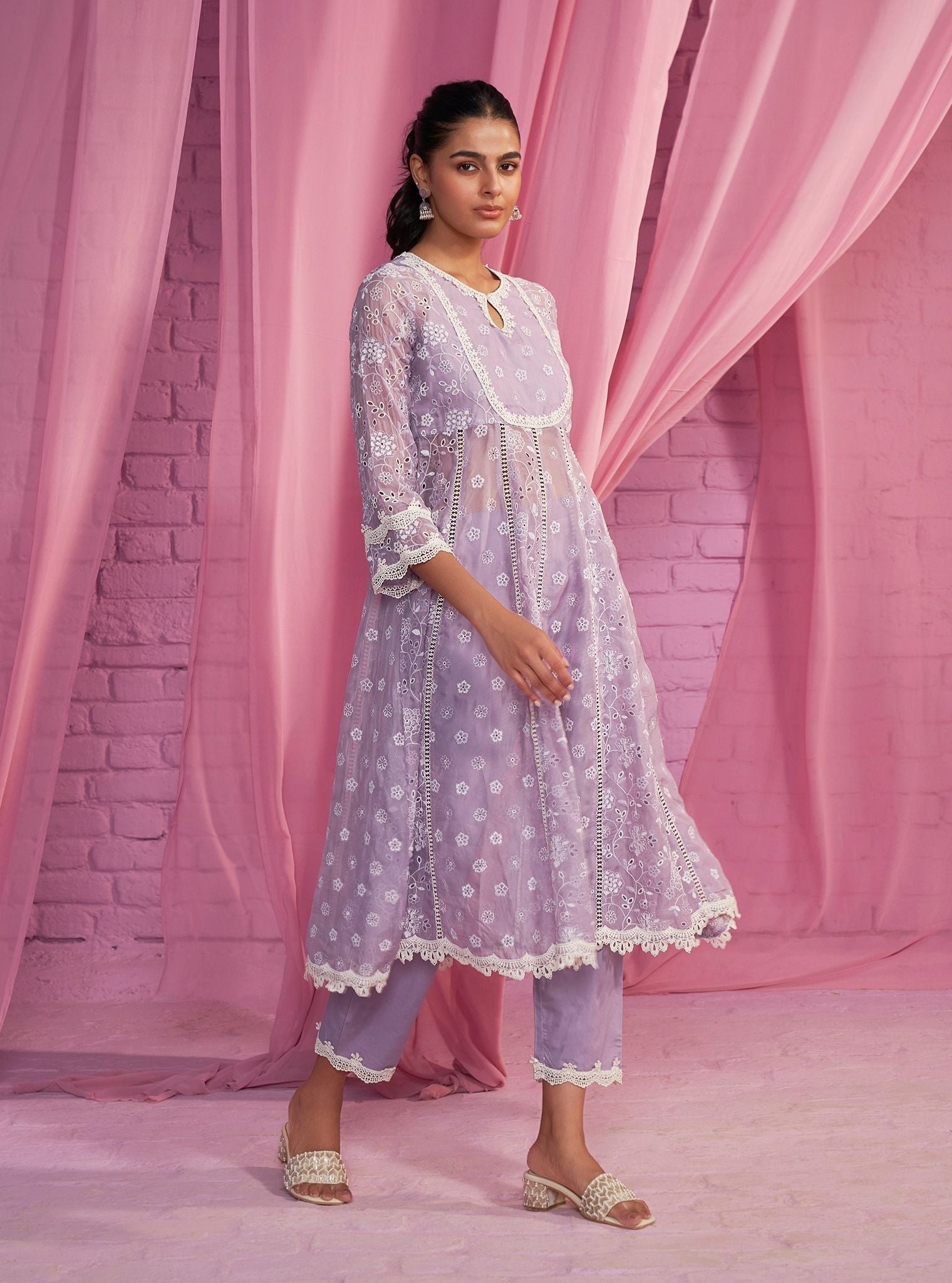 Britney Organza Lavender Anarkali Kurta Set