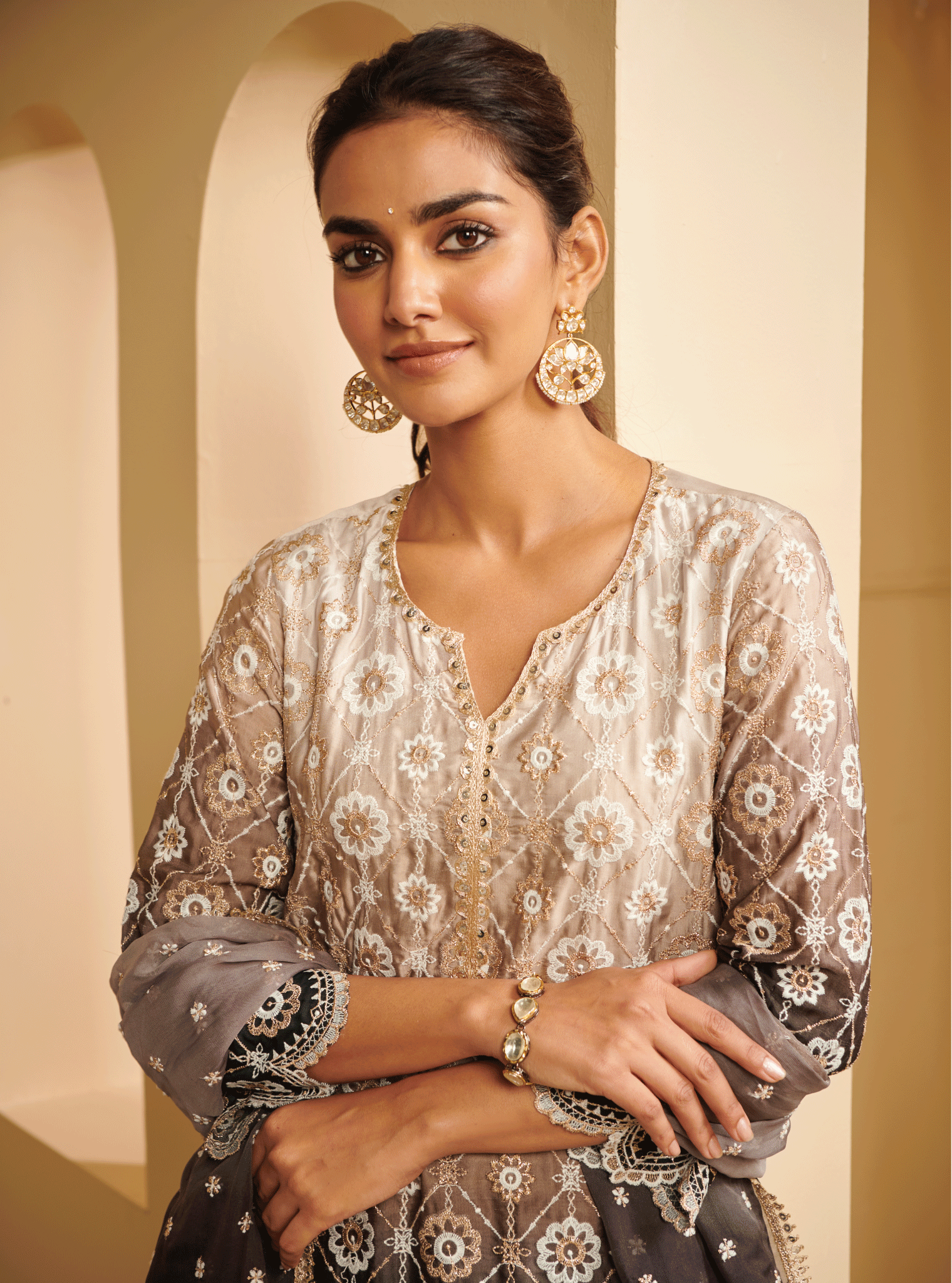 Avisa Cupro Silk Black Kurta with Skirt Set