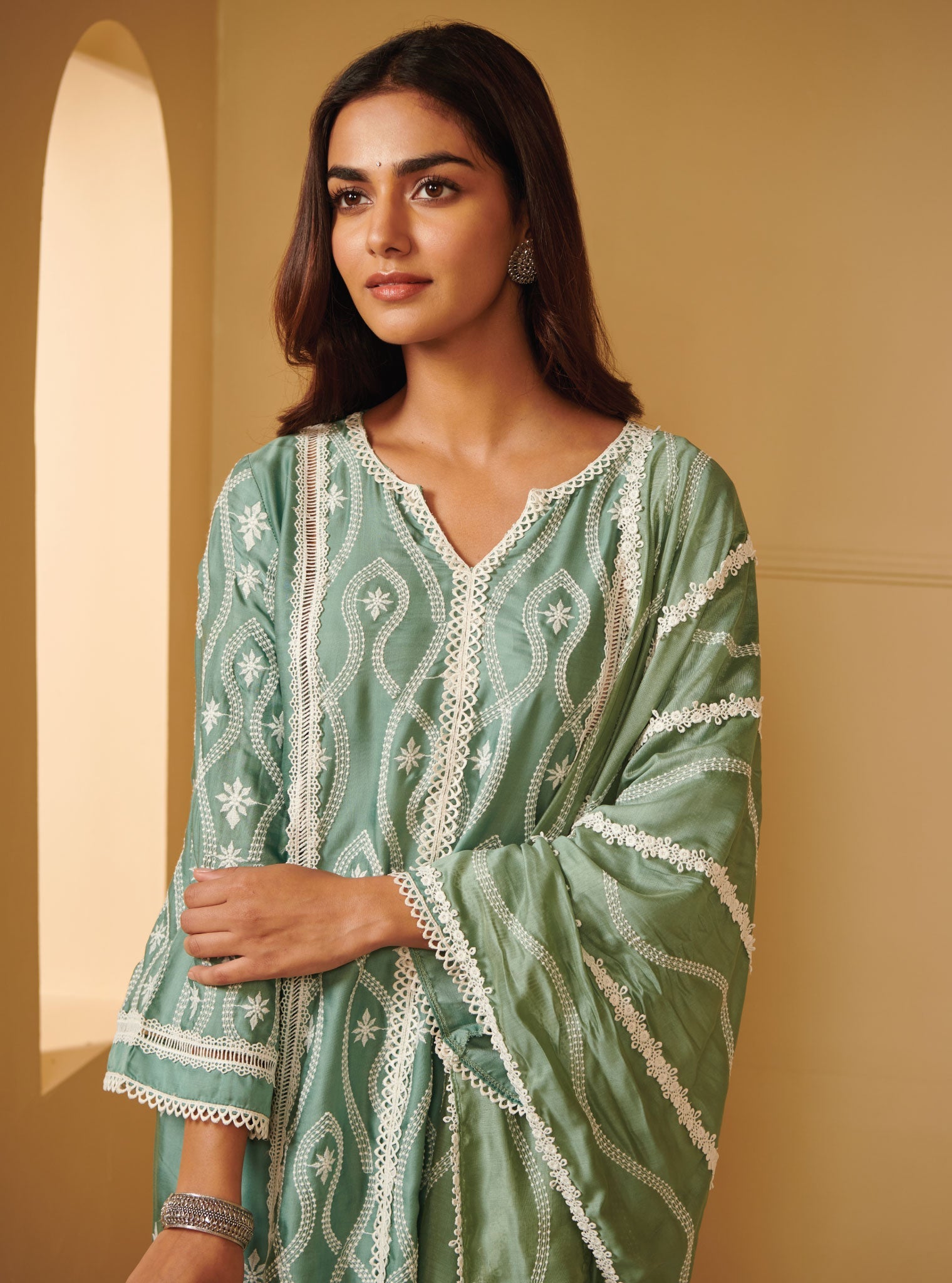 Semya Cupro Silk Teal Kurta Set